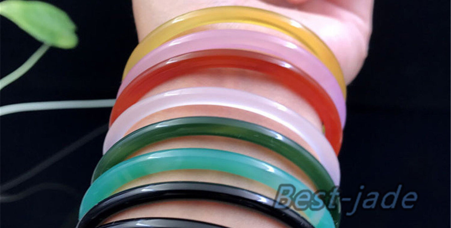 8 Colors 56-60mm Wholesale Natural Ice Jade Green Purple Pink Agate thin Round Bangle Bracelet Lady Jewelry Chain Natural A stone