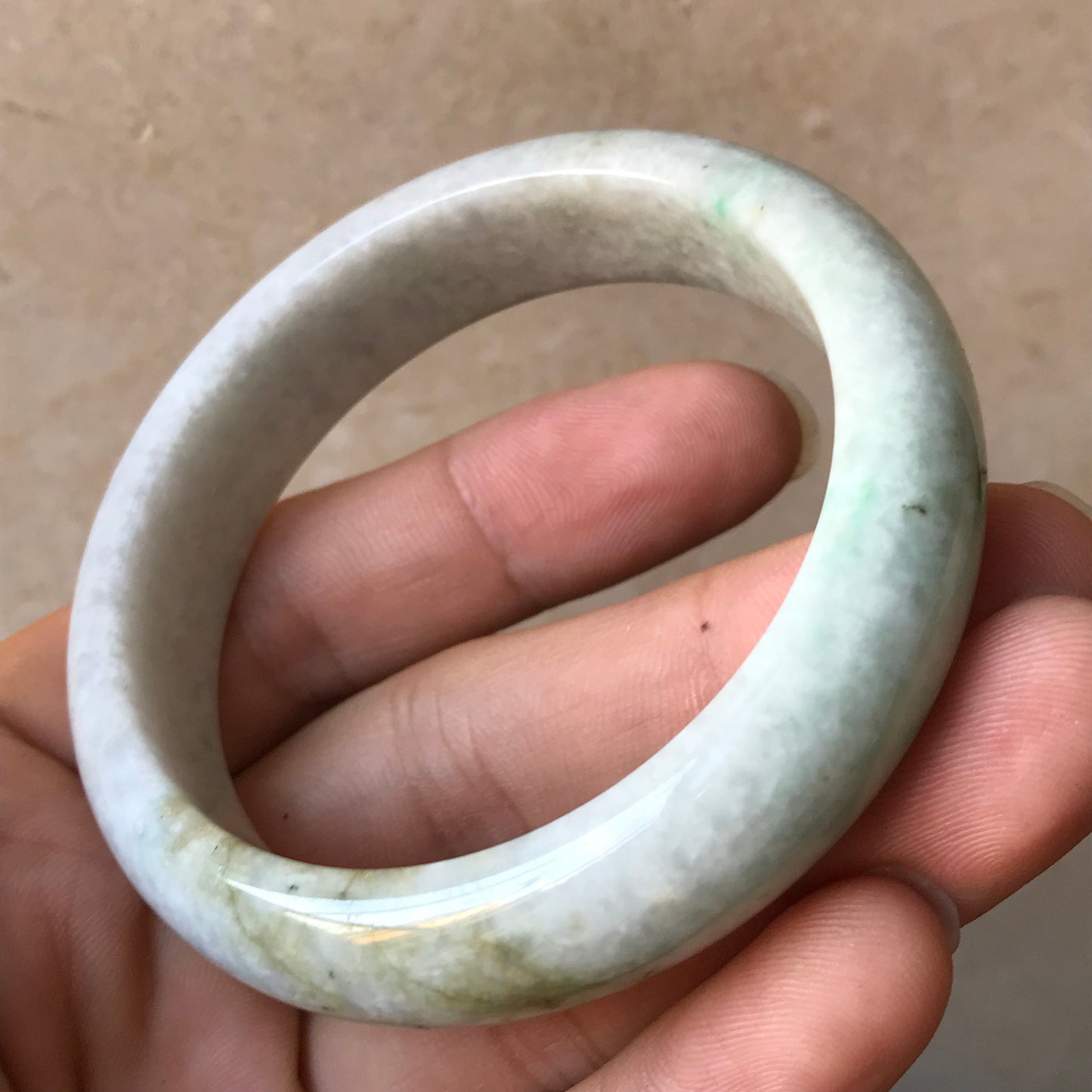 57.9mm Natural green Grade A Jade Round bangle Myanmar jadeite Lady Bracelet Ice green Type A stone small hand female bangle 翡翠飘花手镯
