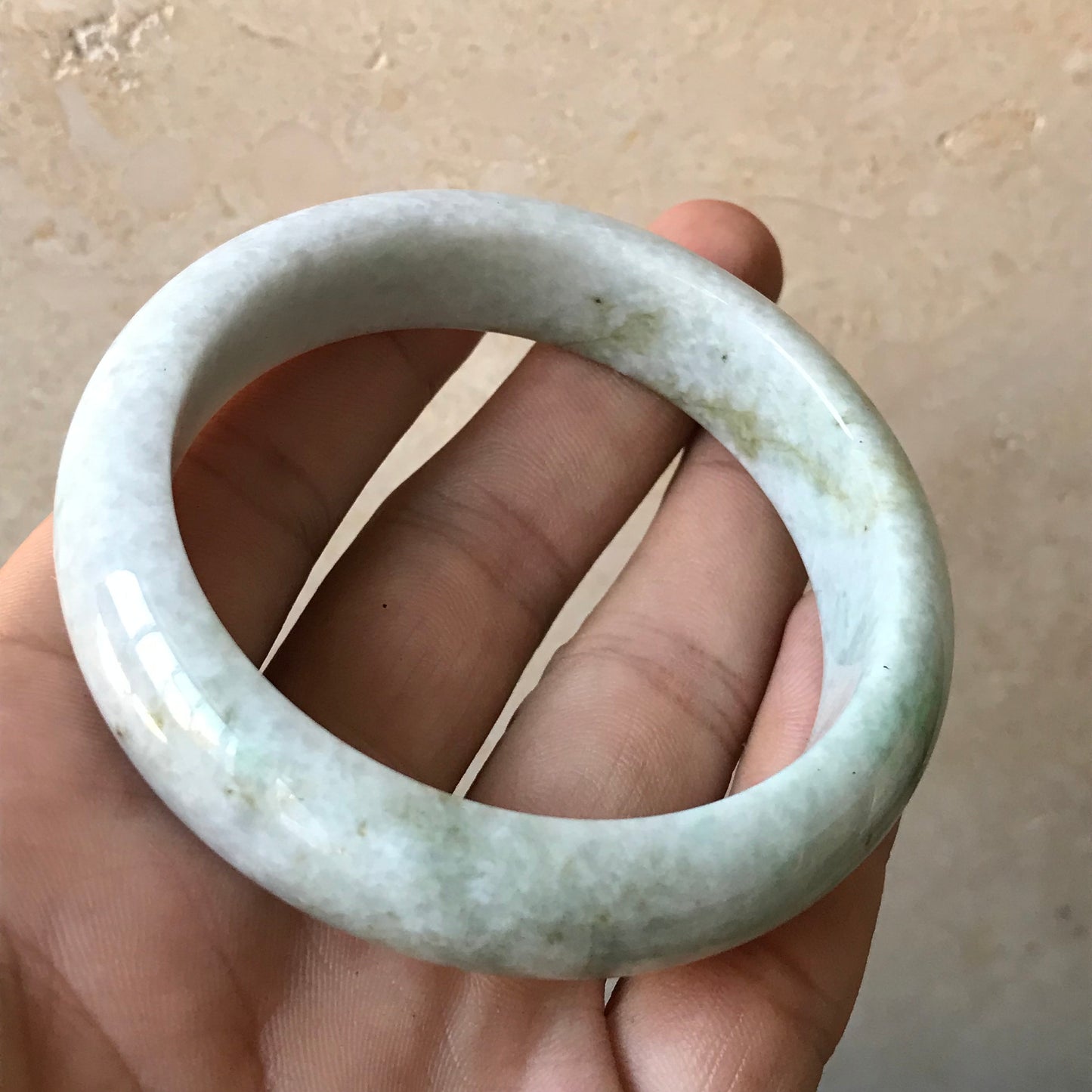57.9mm Natural green Grade A Jade Round bangle Myanmar jadeite Lady Bracelet Ice green Type A stone small hand female bangle 翡翠飘花手镯