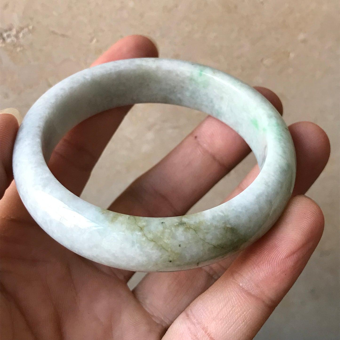 57.9mm Natural green Grade A Jade Round bangle Myanmar jadeite Lady Bracelet Ice green Type A stone small hand female bangle 翡翠飘花手镯