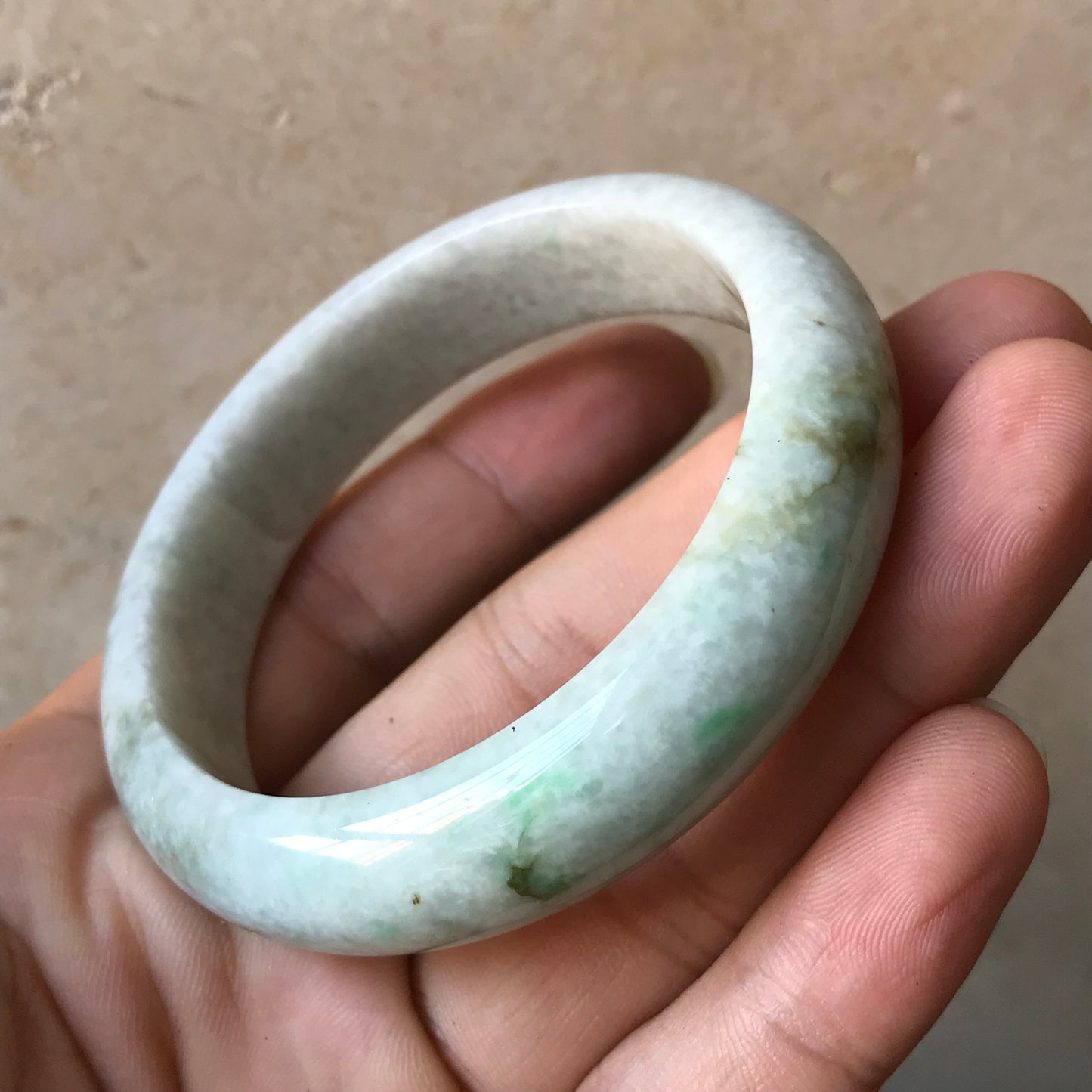 57.9mm Natural green Grade A Jade Round bangle Myanmar jadeite Lady Bracelet Ice green Type A stone small hand female bangle 翡翠飘花手镯