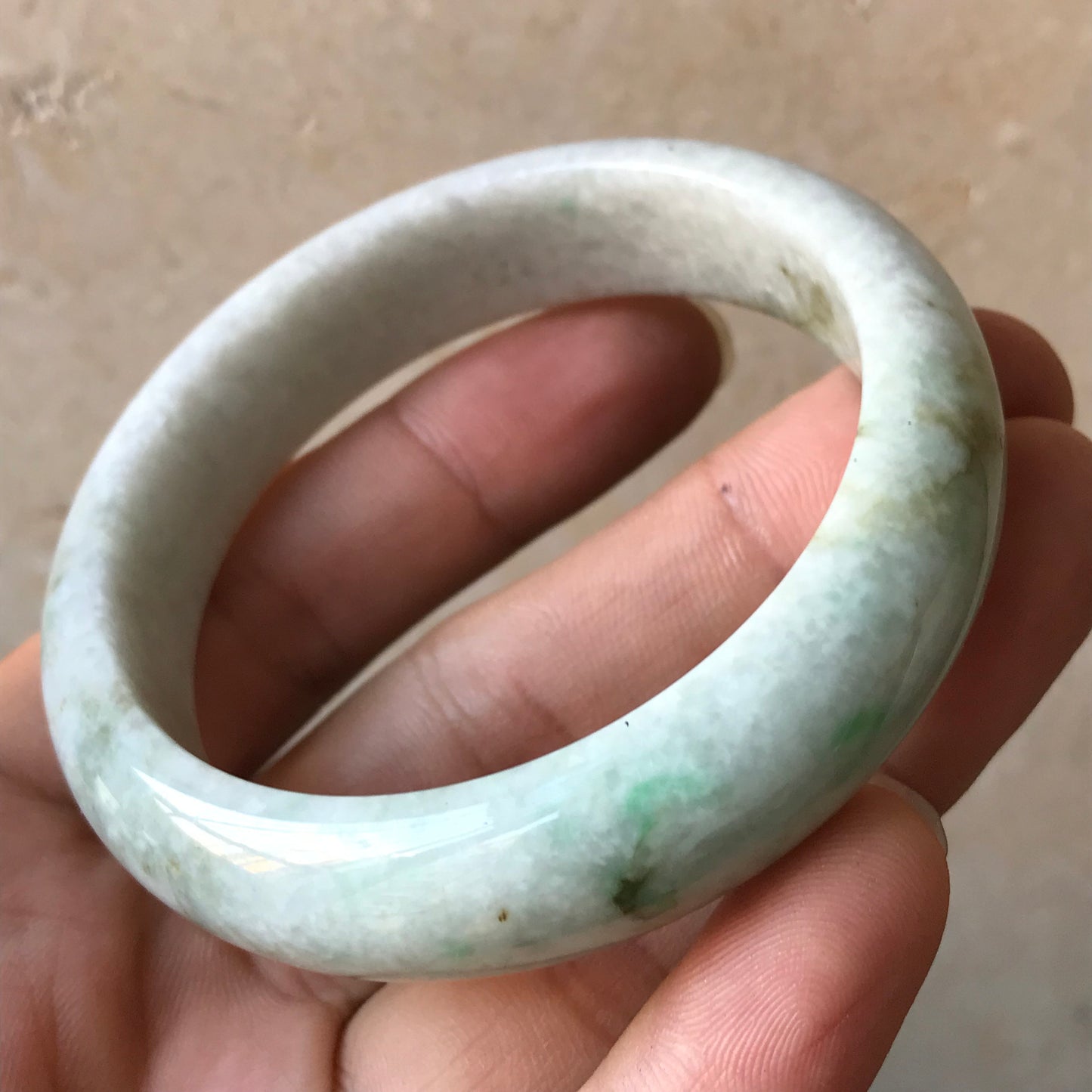 57.9mm Natural green Grade A Jade Round bangle Myanmar jadeite Lady Bracelet Ice green Type A stone small hand female bangle 翡翠飘花手镯