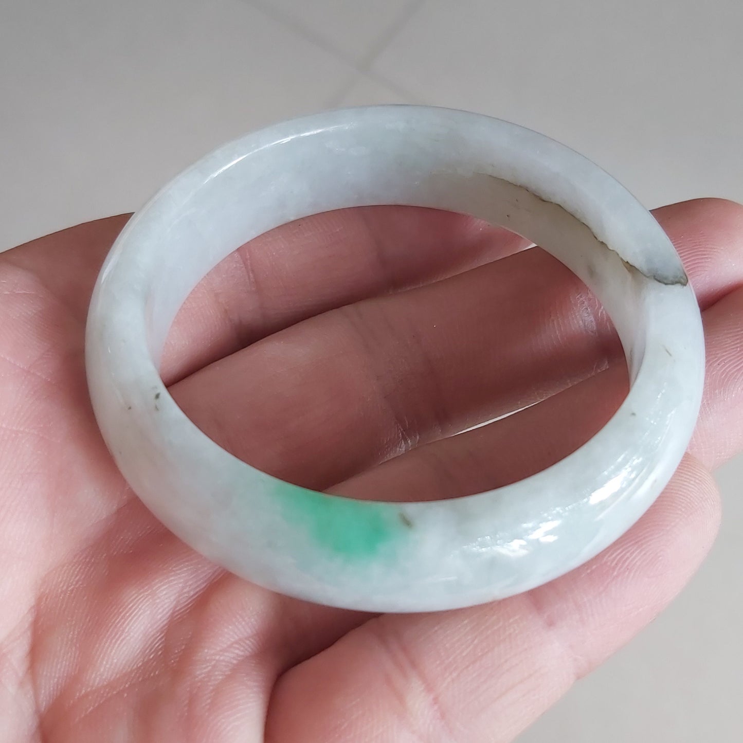 52.7mm Grade A Jade Natural green Round bangle Myanmar jadeite Lady Bracelet Ice green Type A stone small hand female bangle 翡翠飘花手镯