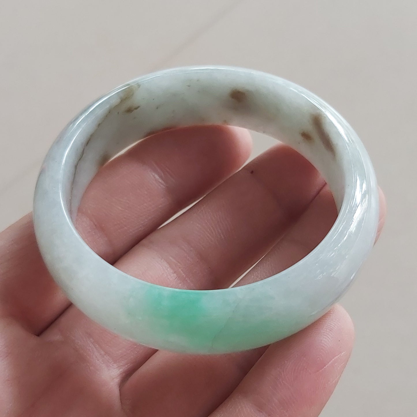 54.1mm Natural Grade A Jade Green Round bangle Myanmar jadeite Lady Bracelet Ice green Burma Type A stone female bangle 天然翡翠手镯