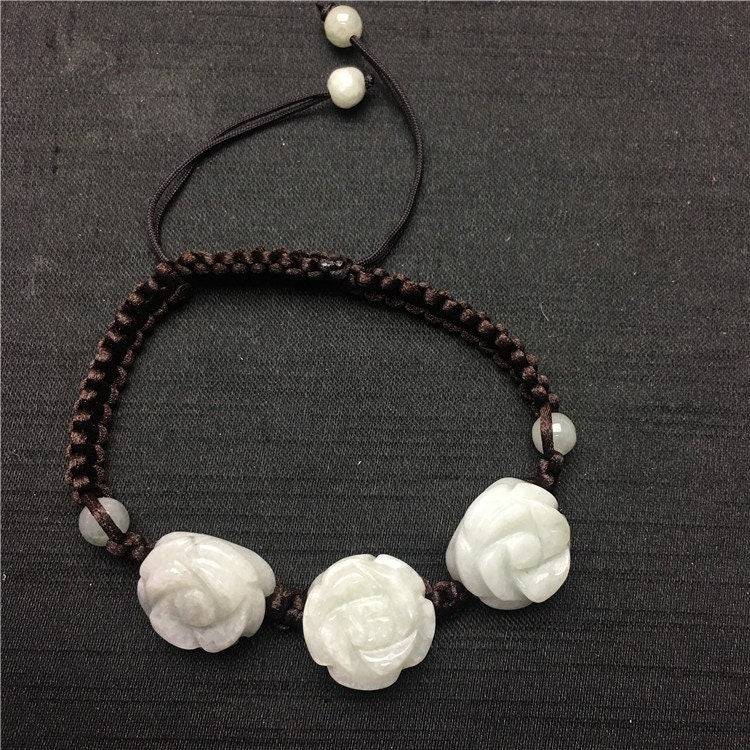 Rosen-Armband, Grade A Jade, natürlicher Burma-Jadeit, handgeschnitzt, Myanmar-Jade, Fadenkette, ein Stein, Armband, Armband, Seil