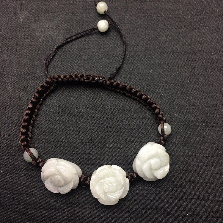 Rosen-Armband, Grade A Jade, natürlicher Burma-Jadeit, handgeschnitzt, Myanmar-Jade, Fadenkette, ein Stein, Armband, Armband, Seil