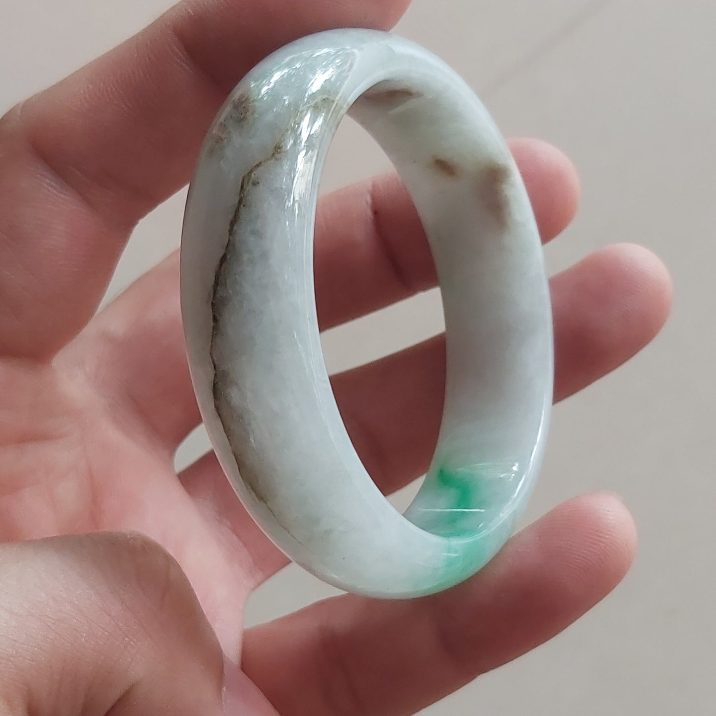 54.1mm Natural Grade A Jade Green Round bangle Myanmar jadeite Lady Bracelet Ice green Burma Type A stone female bangle 天然翡翠手镯