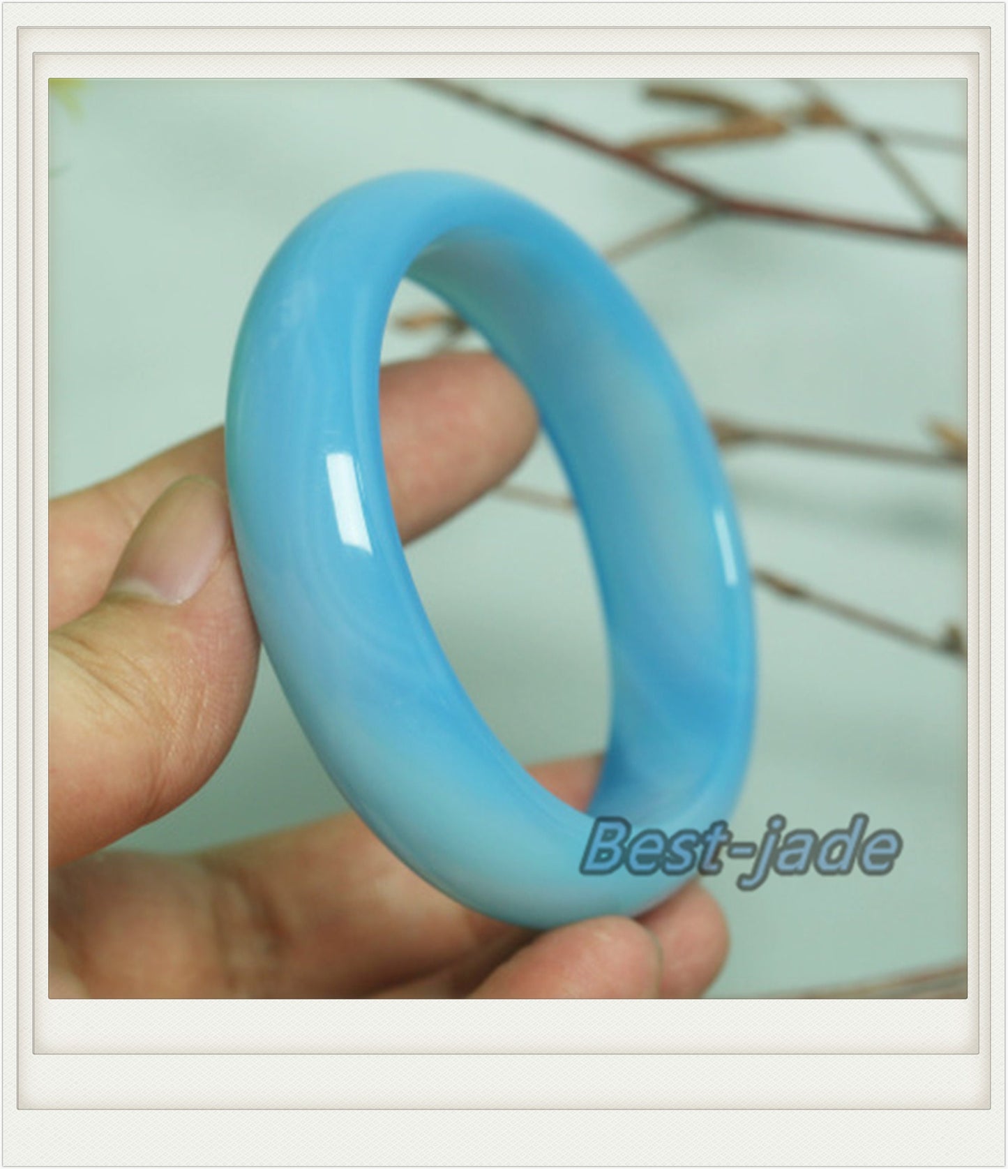 56-62mm Wholesale Natural Blue Jade Girl Bangle Bracelet Lady Hand carved Chain Natural A stone