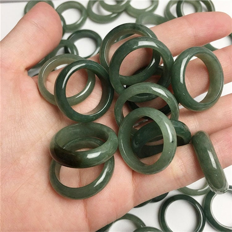 US-Größe 4–12, schmaler Ring, natürlicher Jadeit der Güteklasse A, eisgrün-grauer Jade-Edelstein, Burma-Jade-Perle