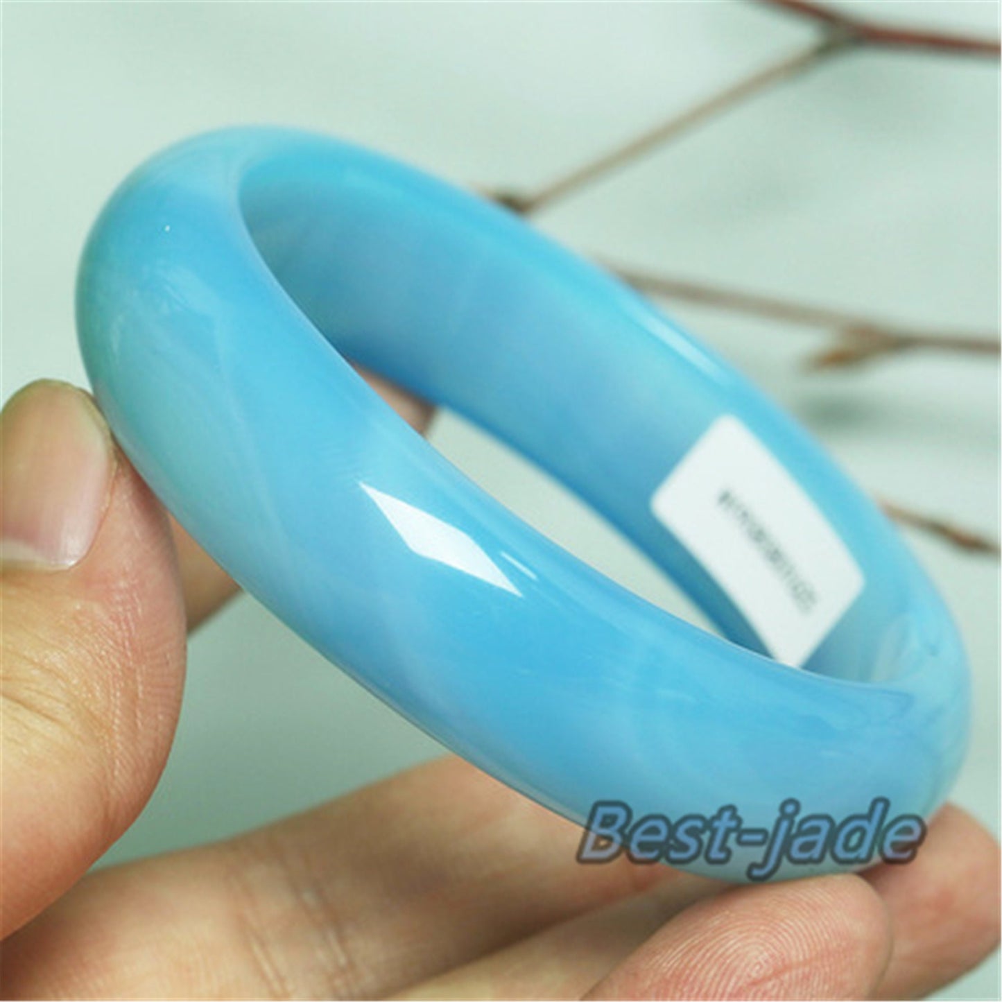 56-62mm Wholesale Natural Blue Jade Girl Bangle Bracelet Lady Hand carved Chain Natural A stone