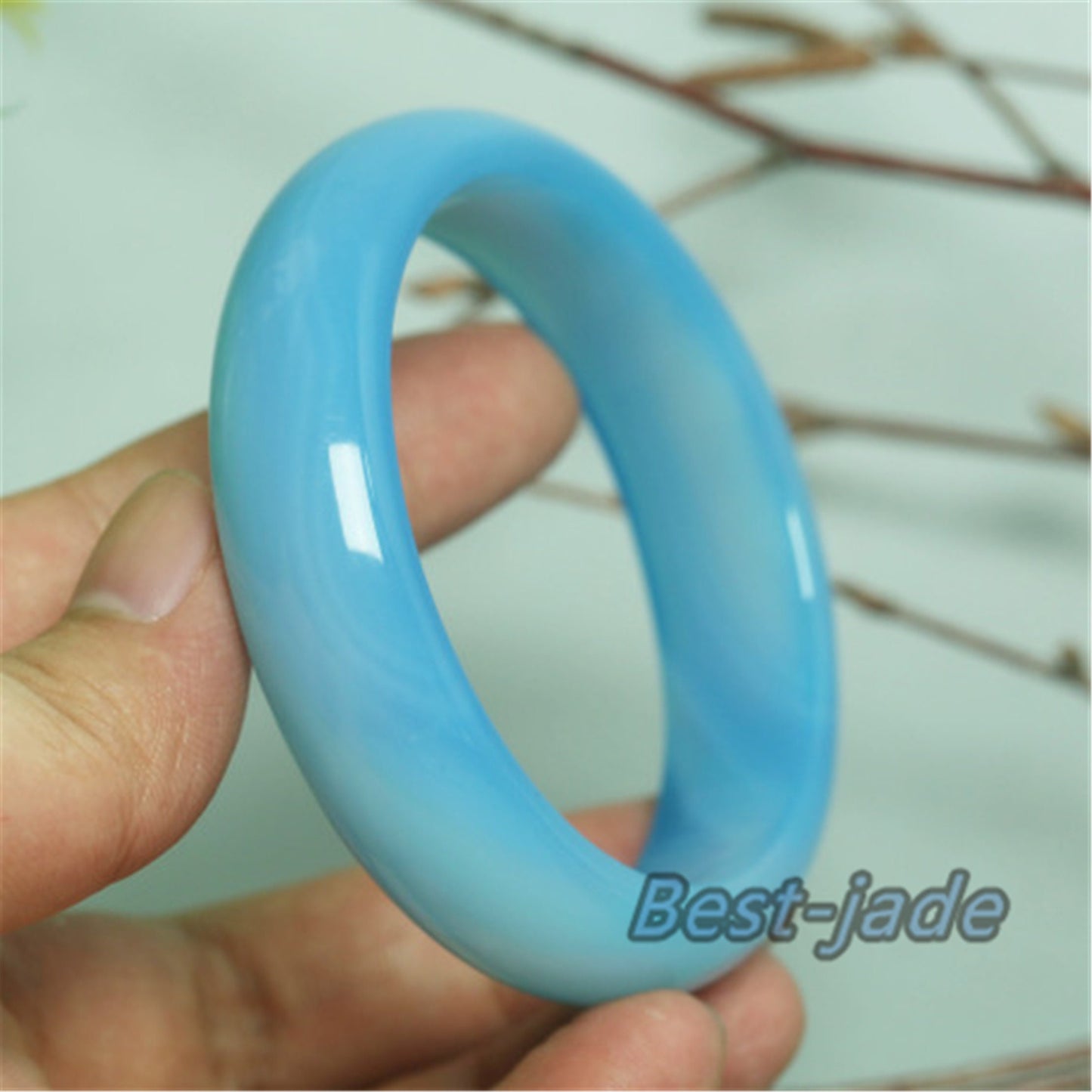 56-62mm Wholesale Natural Blue Jade Girl Bangle Bracelet Lady Hand carved Chain Natural A stone
