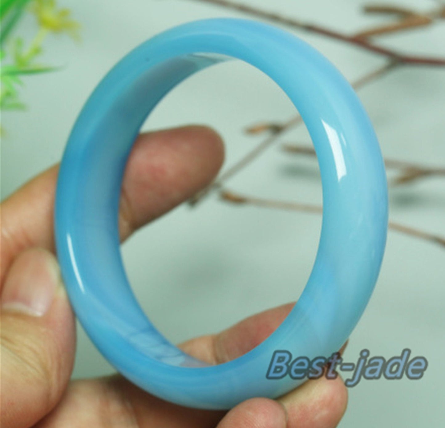 56-62mm Wholesale Natural Blue Jade Girl Bangle Bracelet Lady Hand carved Chain Natural A stone