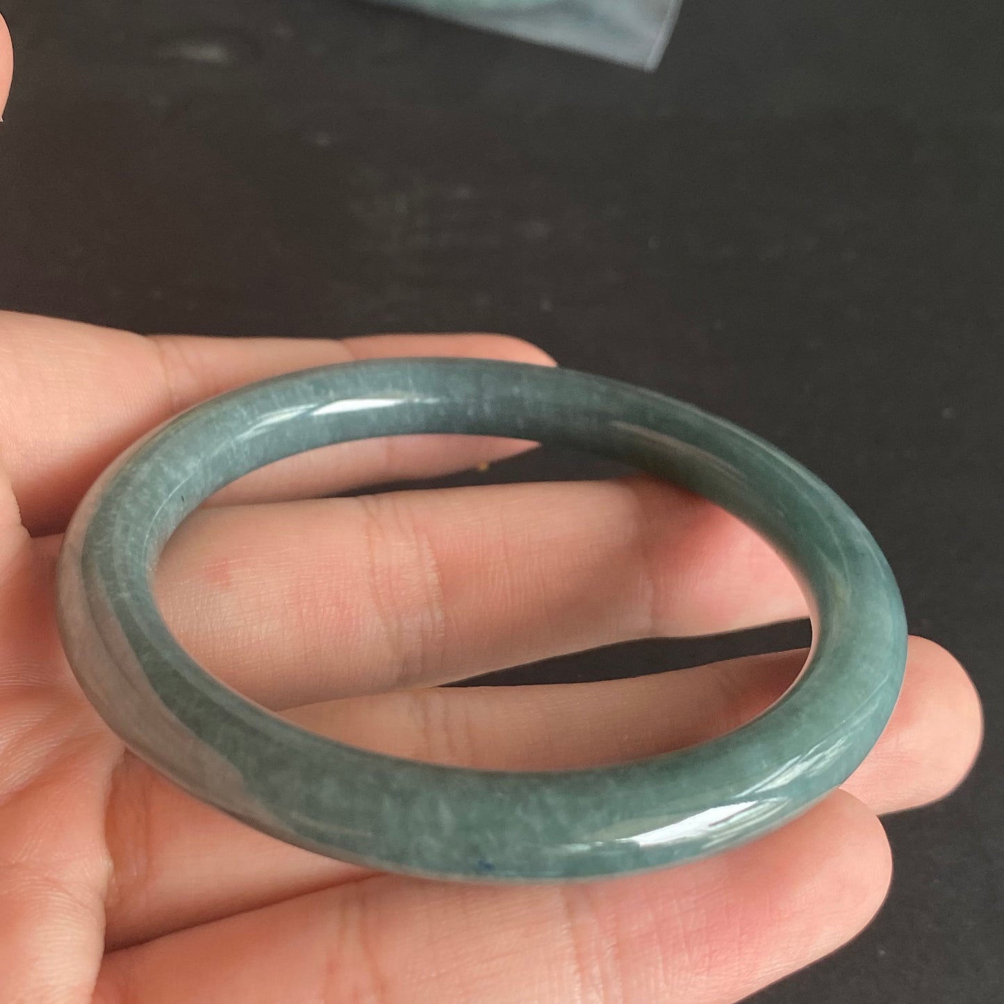 57.0mm Natural Guatemalan jadeite Translucent Blue Grade A jade Round band bangle Guatemala jade ring Female Jewelry jade gift