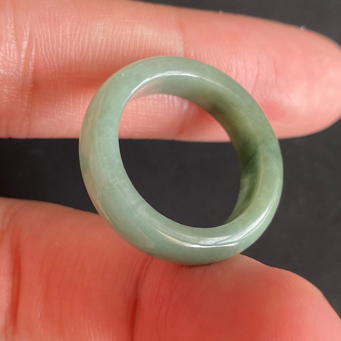 18.2mm green flower Grade A jade Narrow Band Ring Natural Real Jadeite Hand carved bead gemstone Burma Lady jadeware rings Type A stone