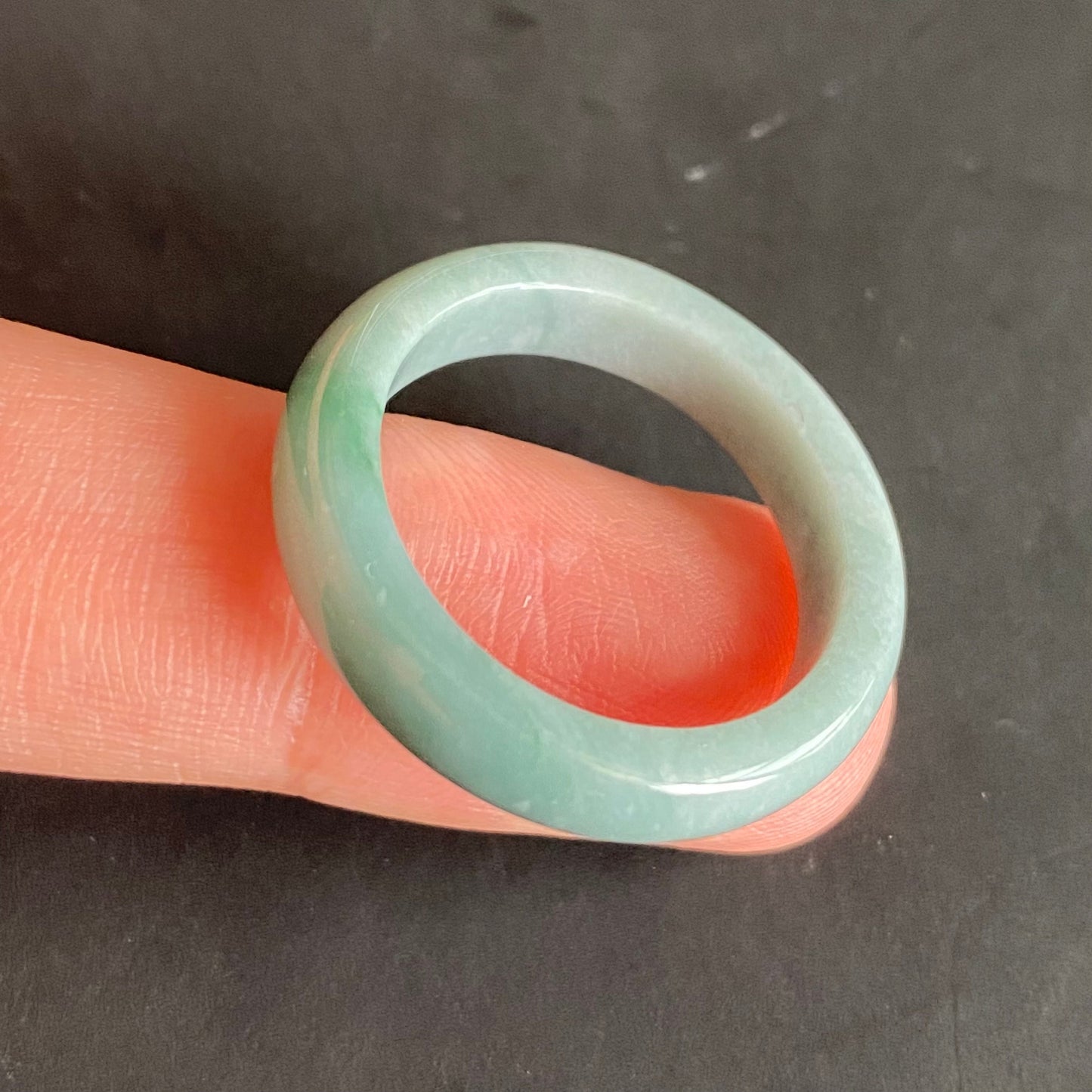 20.8mm green flower Grade A jade Narrow Band Ring Natural Real Jadeite Hand carved bead gemstone Burma Lady jadeware rings Type A stone