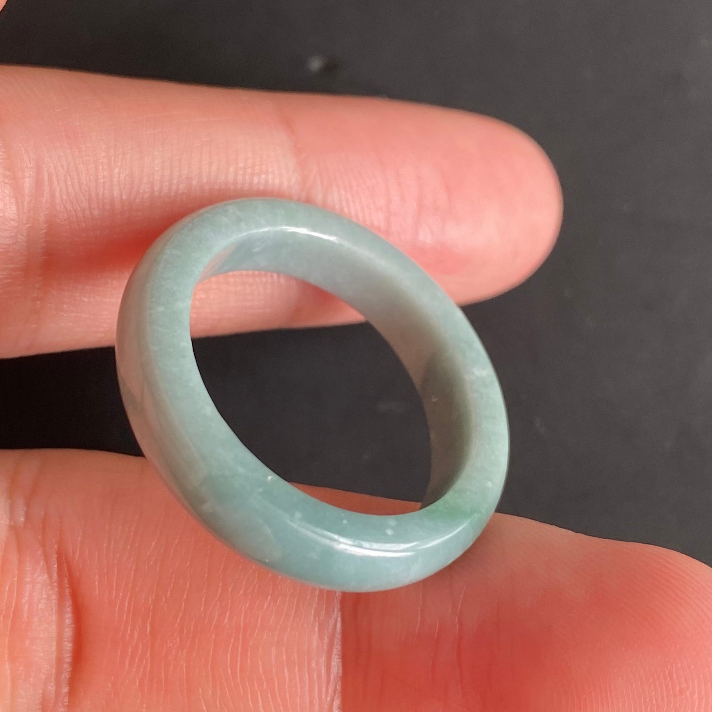 20.8mm green flower Grade A jade Narrow Band Ring Natural Real Jadeite Hand carved bead gemstone Burma Lady jadeware rings Type A stone