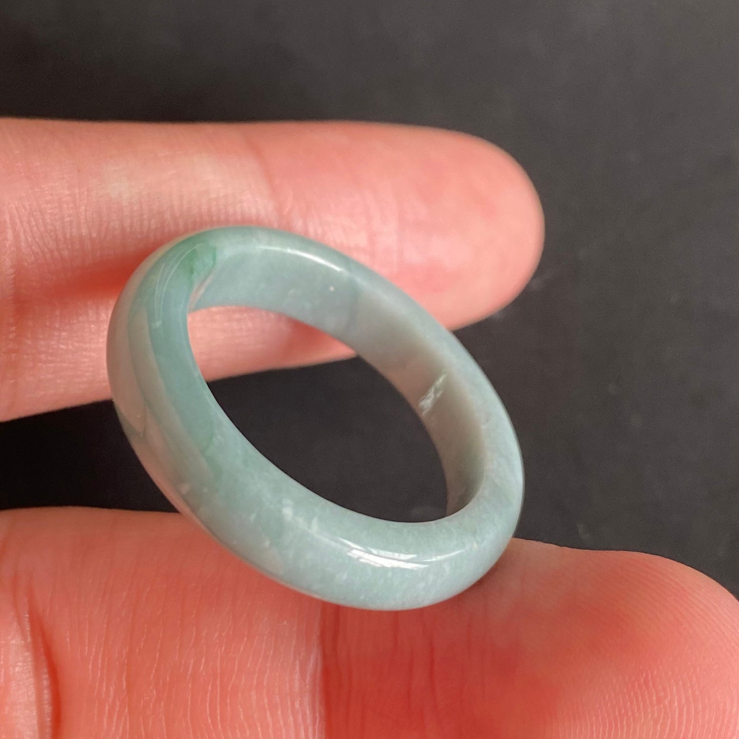 20.8mm green flower Grade A jade Narrow Band Ring Natural Real Jadeite Hand carved bead gemstone Burma Lady jadeware rings Type A stone