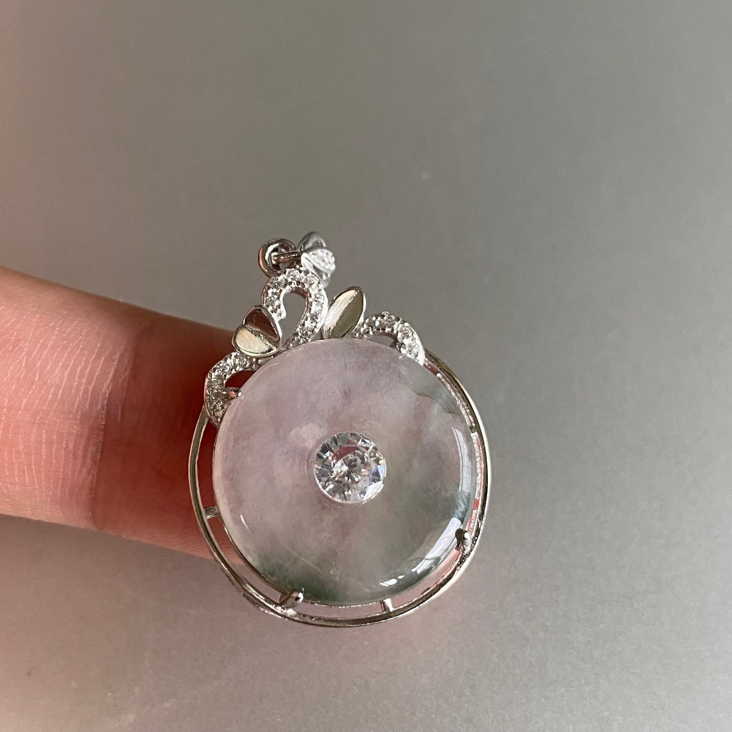 Natural Grade A Jadeite Burma jade Female Doughnut pendant with 14K Gold button bail necklace