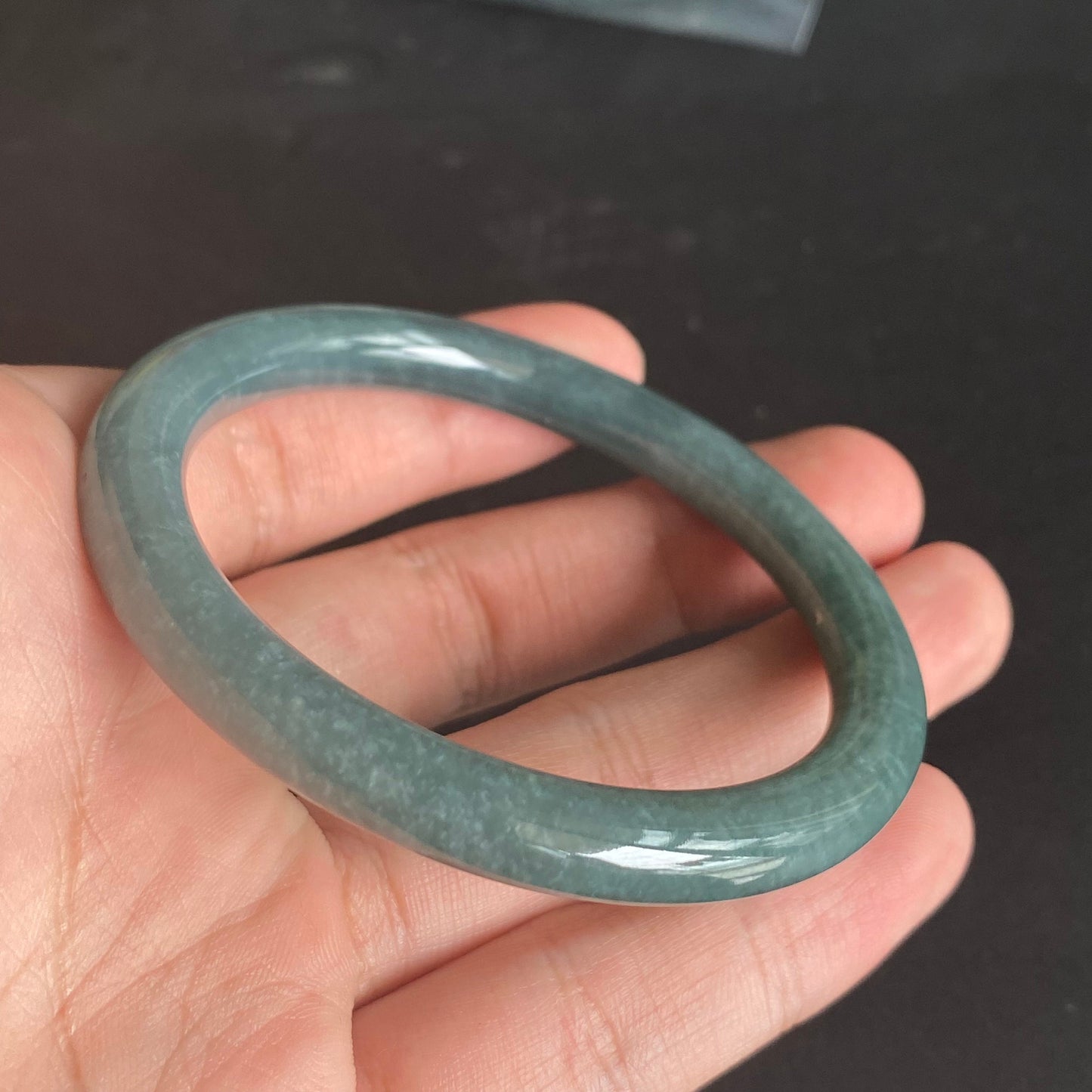 57.0mm Natural Guatemalan jadeite Translucent Blue Grade A jade Round band bangle Guatemala jade ring Female Jewelry jade gift