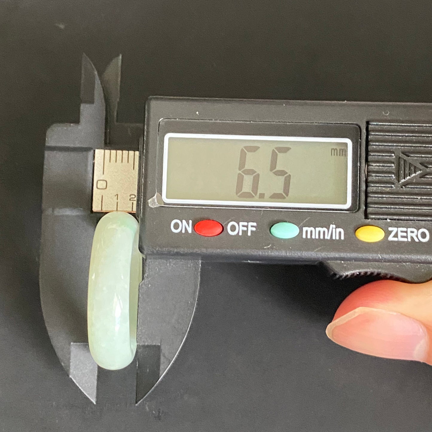 18.4mm green flower Grade A jade Narrow Band Ring Natural Real Jadeite Hand carved bead gemstone Burma Lady jadeware rings Type A stone