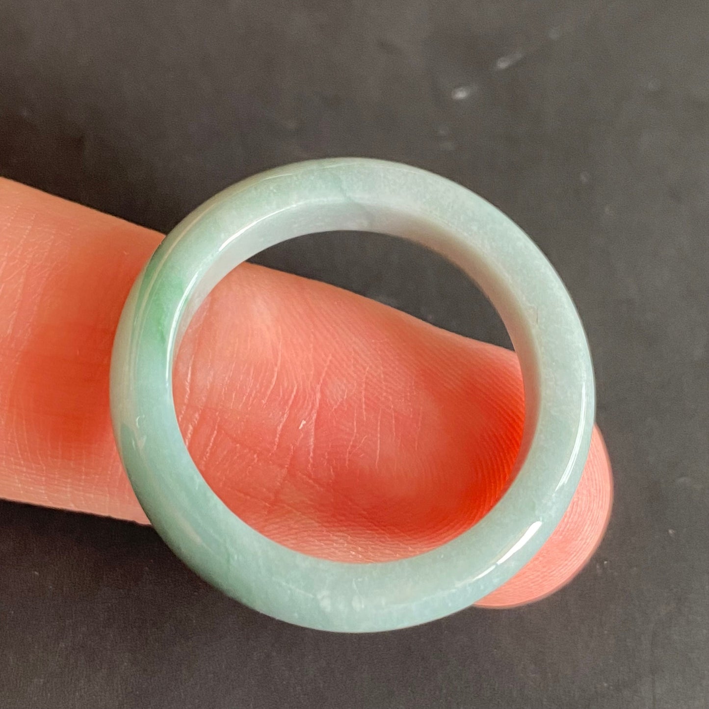 20.8mm green flower Grade A jade Narrow Band Ring Natural Real Jadeite Hand carved bead gemstone Burma Lady jadeware rings Type A stone