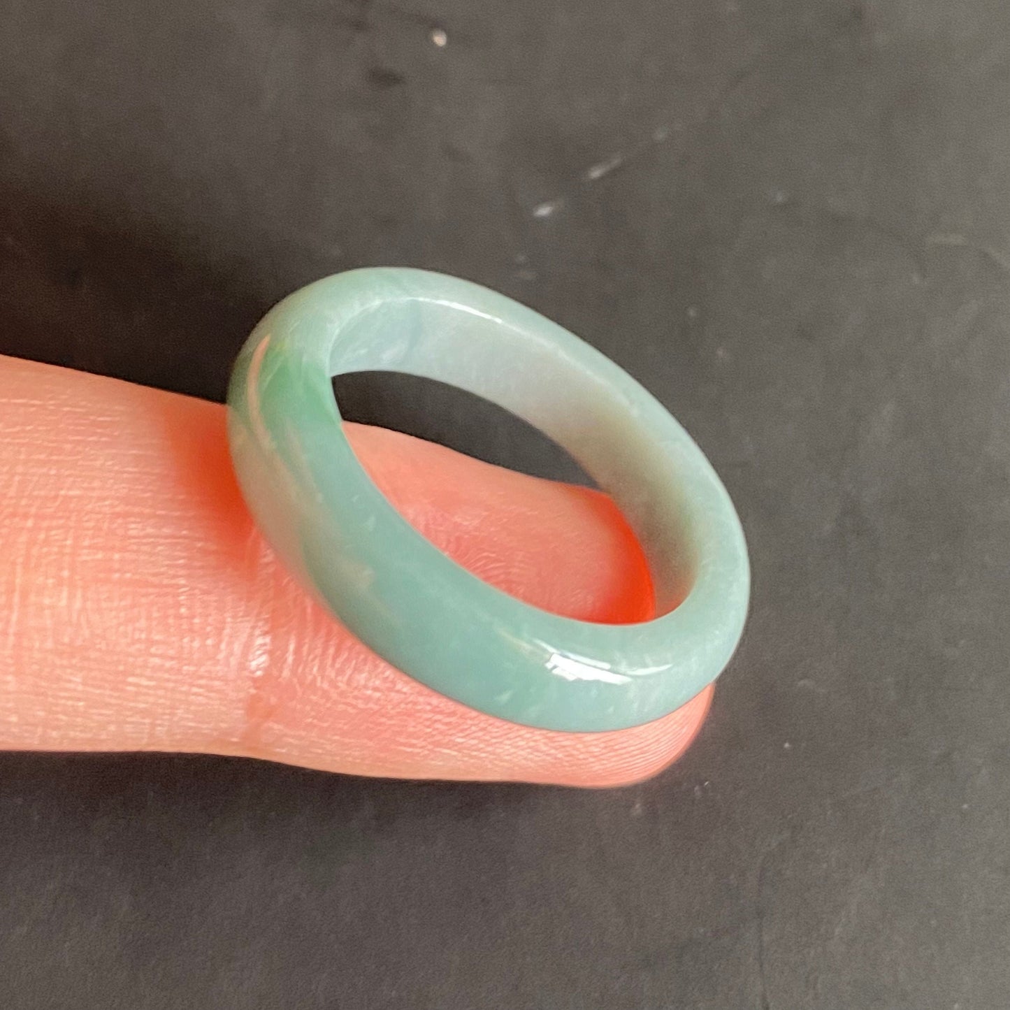 20.8mm green flower Grade A jade Narrow Band Ring Natural Real Jadeite Hand carved bead gemstone Burma Lady jadeware rings Type A stone
