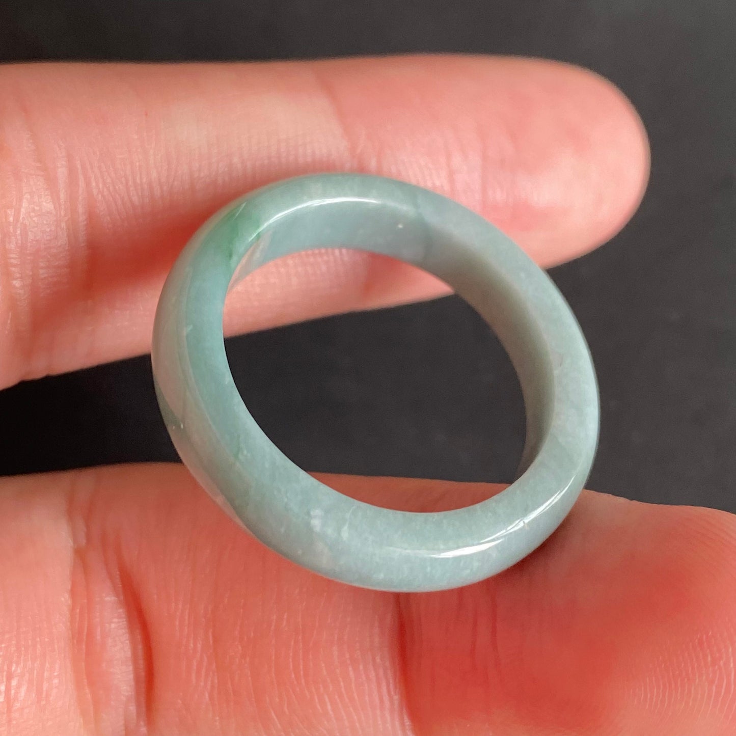 20.8mm green flower Grade A jade Narrow Band Ring Natural Real Jadeite Hand carved bead gemstone Burma Lady jadeware rings Type A stone