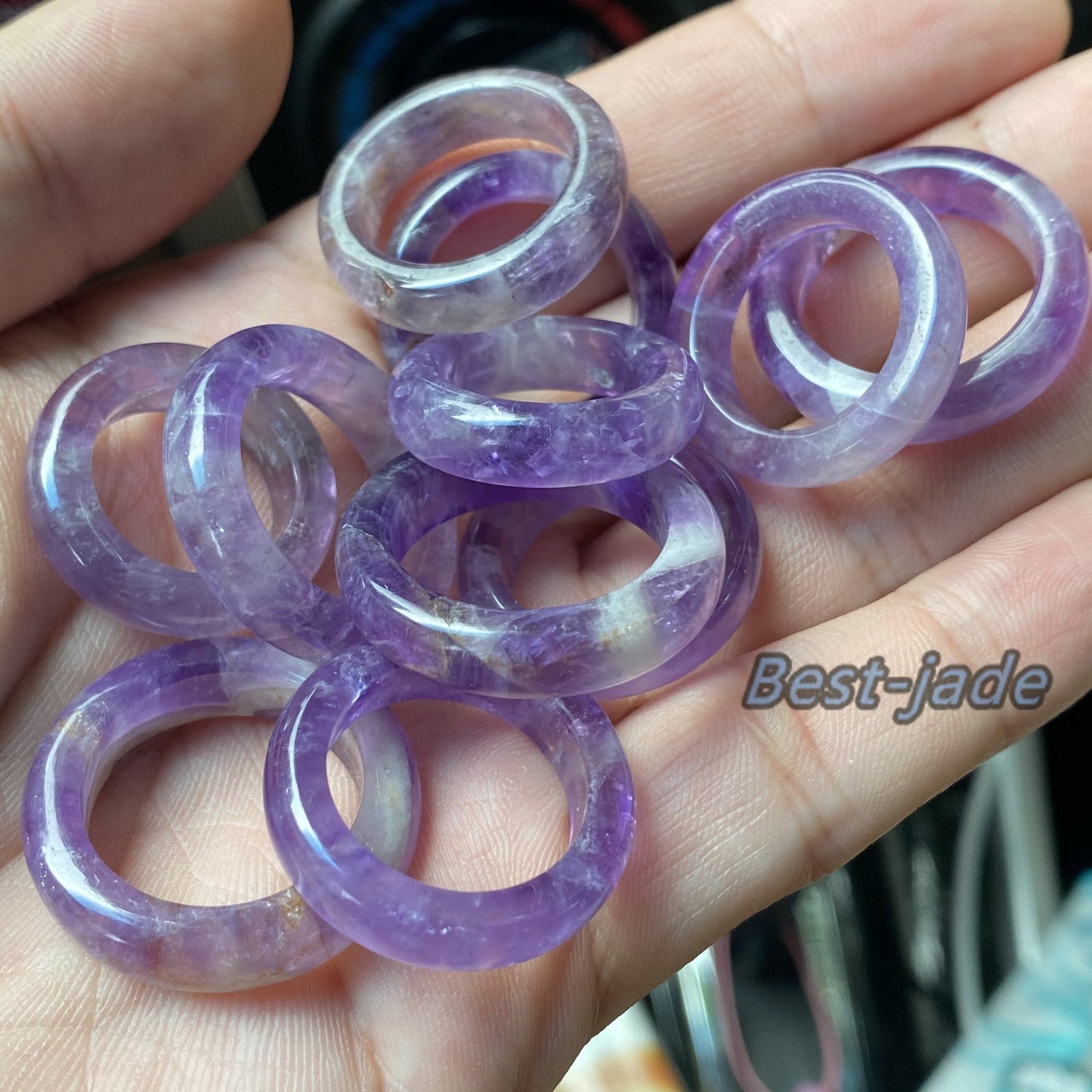 Großhandel US-Größe 5-12 Natürlicher Amethyst Ring Lila Kristall Fingerring Ring Quarz Massiver Amethyst Stein Dame Lavendel Edelstein Ehering