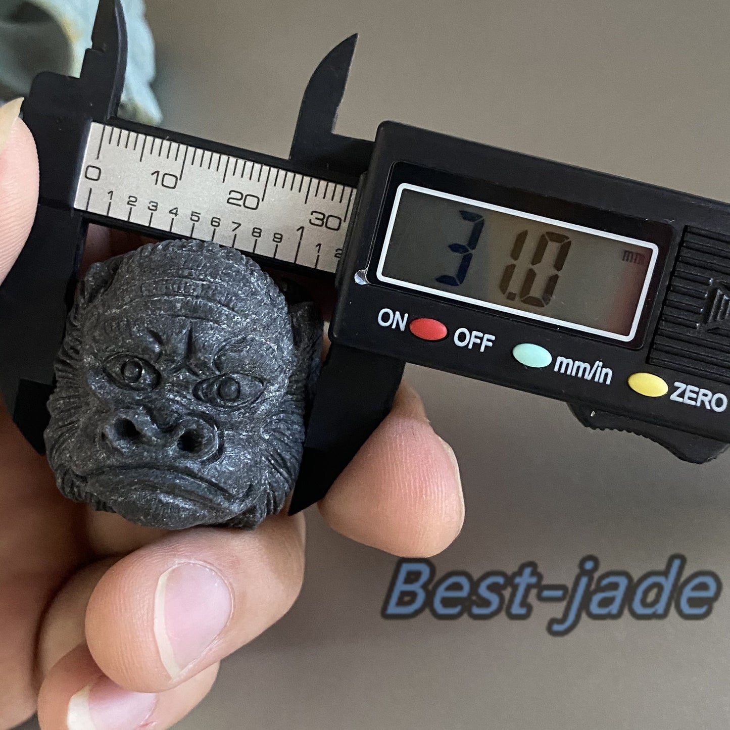 3D Gorilla Natural Black Grade A jade Band Ring Hand carved Burma jadeite animal Rough stone Man jewelry gift