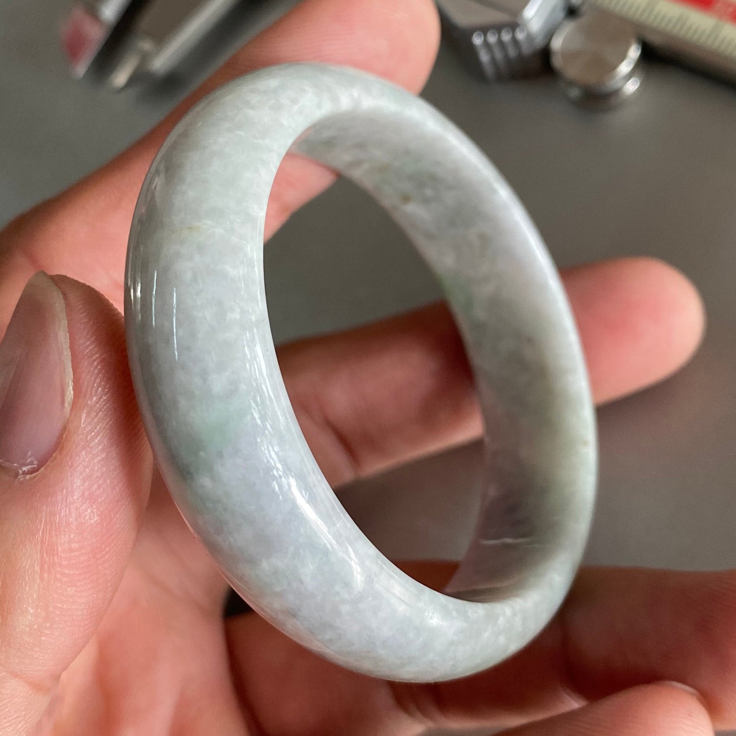 53.8×48.1mm Grade A Jade Natural green Round bangle Myanmar jadeite Lady Bracelet Ice green Type A stone small hand female bangle 翡翠飘花手镯