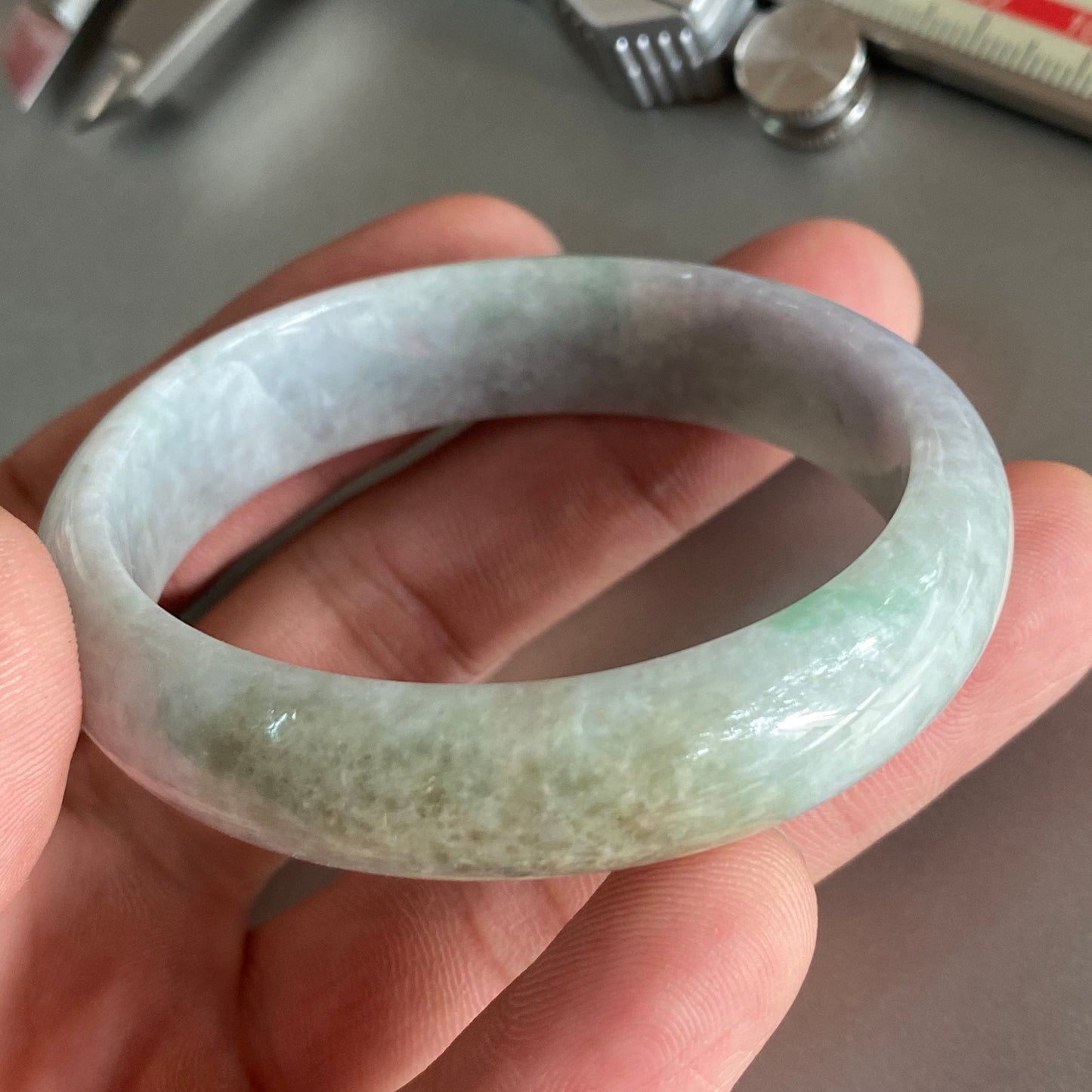53.8×48.1mm Grade A Jade Natural green Round bangle Myanmar jadeite Lady Bracelet Ice green Type A stone small hand female bangle 翡翠飘花手镯