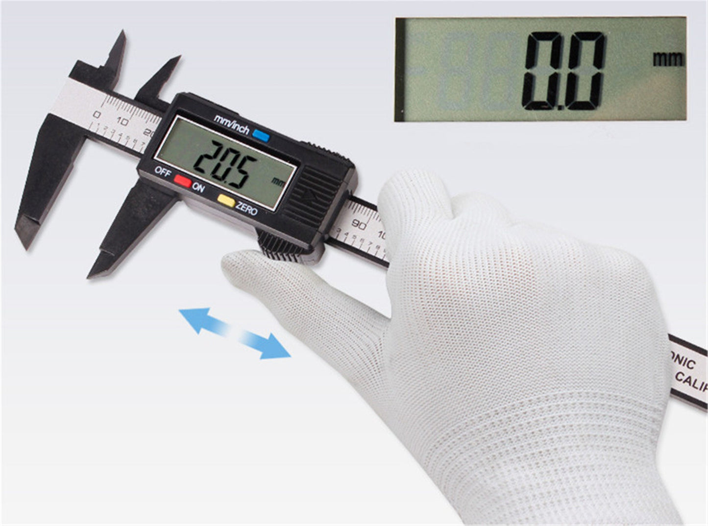 Jade Carving Tools Digitaler Messschieber, elektronischer Messschieber aus Kohlefaser, Mikrometer mit großem LCD-Display, Zoll-/metrisches Lineal