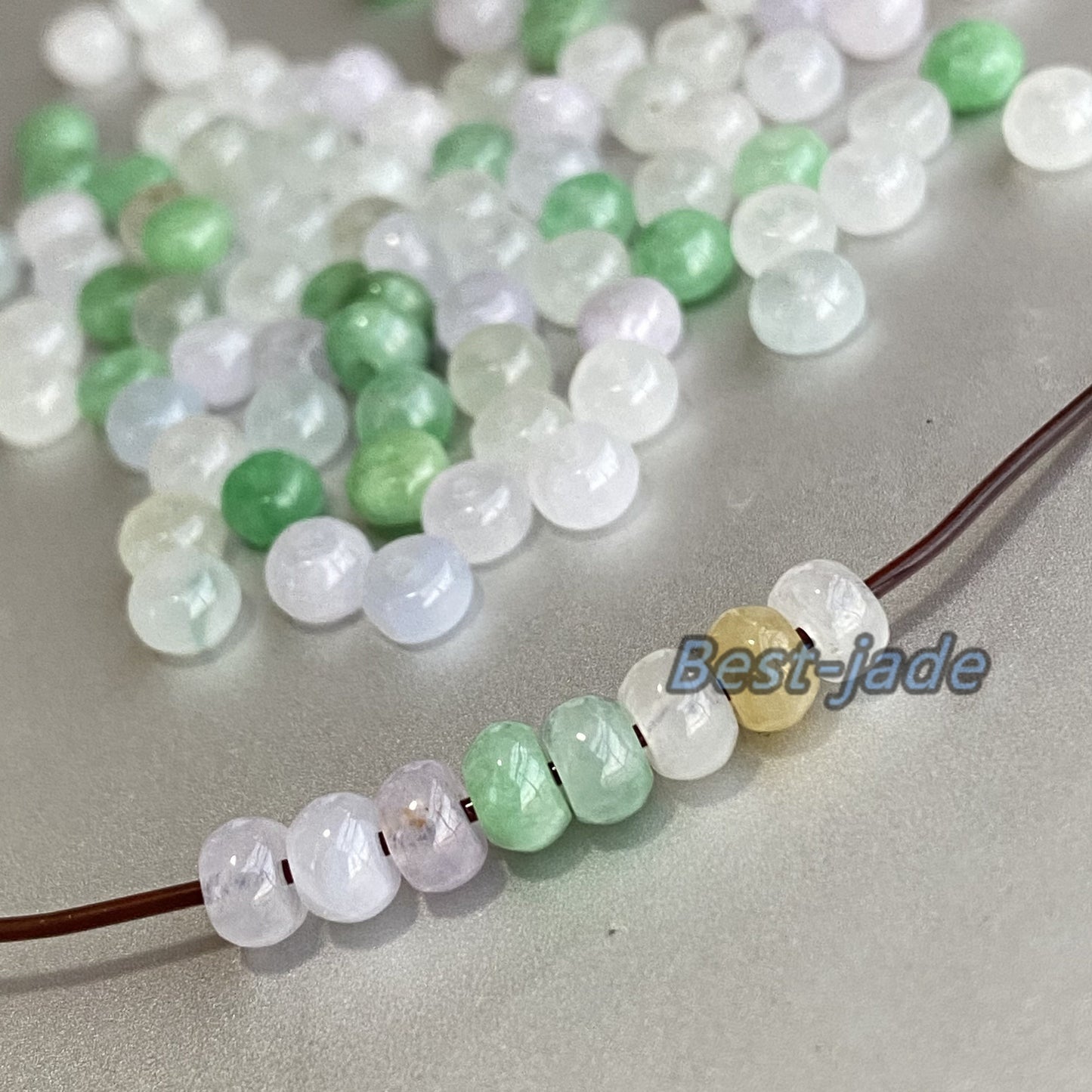 10 Stück Lot 3x5mm Transparente Lucky Donut Perlen Natur Grün Grade A Jade Burma Jadeit Flache Donut Perlen DIY Halskette Jadeit