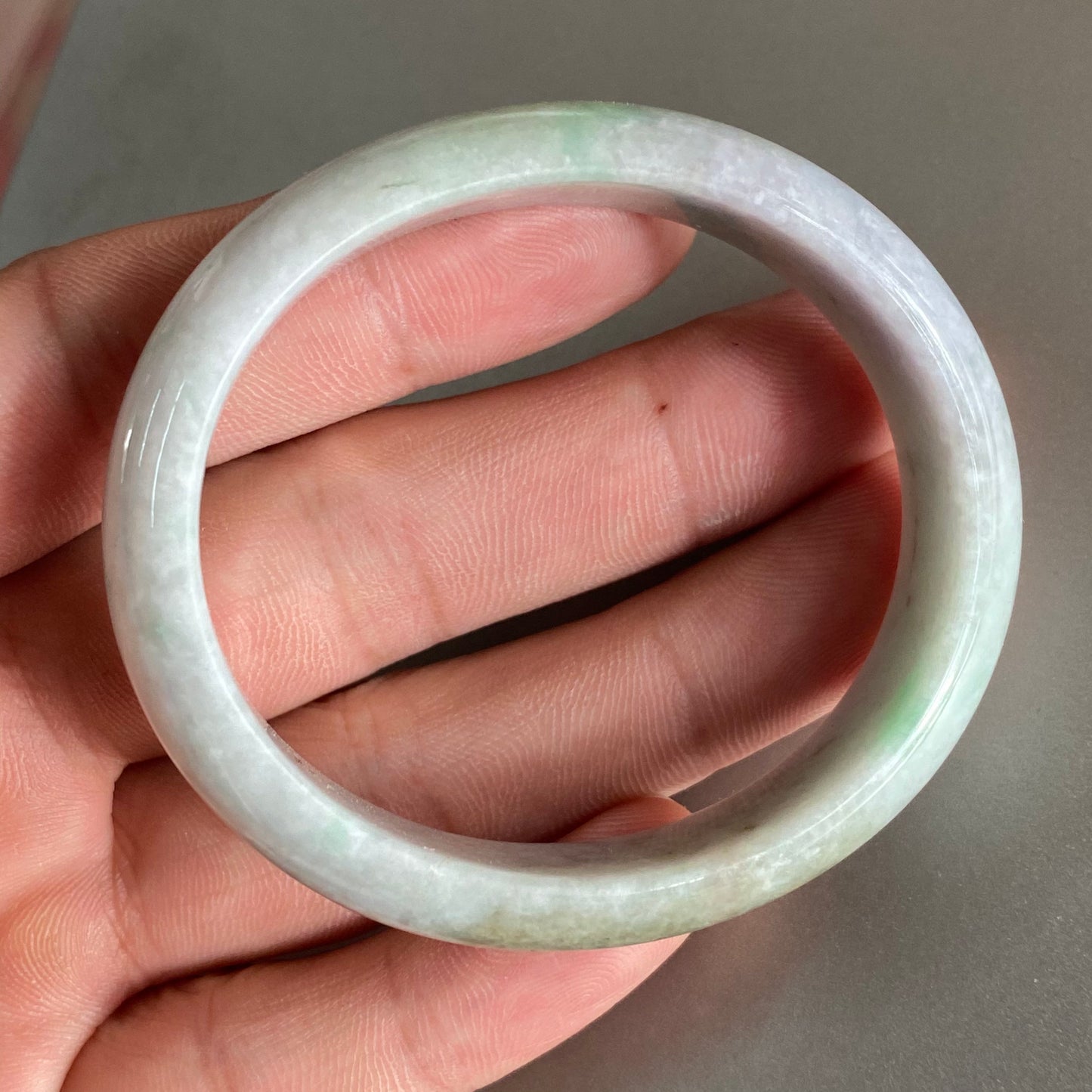 53.8×48.1mm Grade A Jade Natural green Round bangle Myanmar jadeite Lady Bracelet Ice green Type A stone small hand female bangle 翡翠飘花手镯