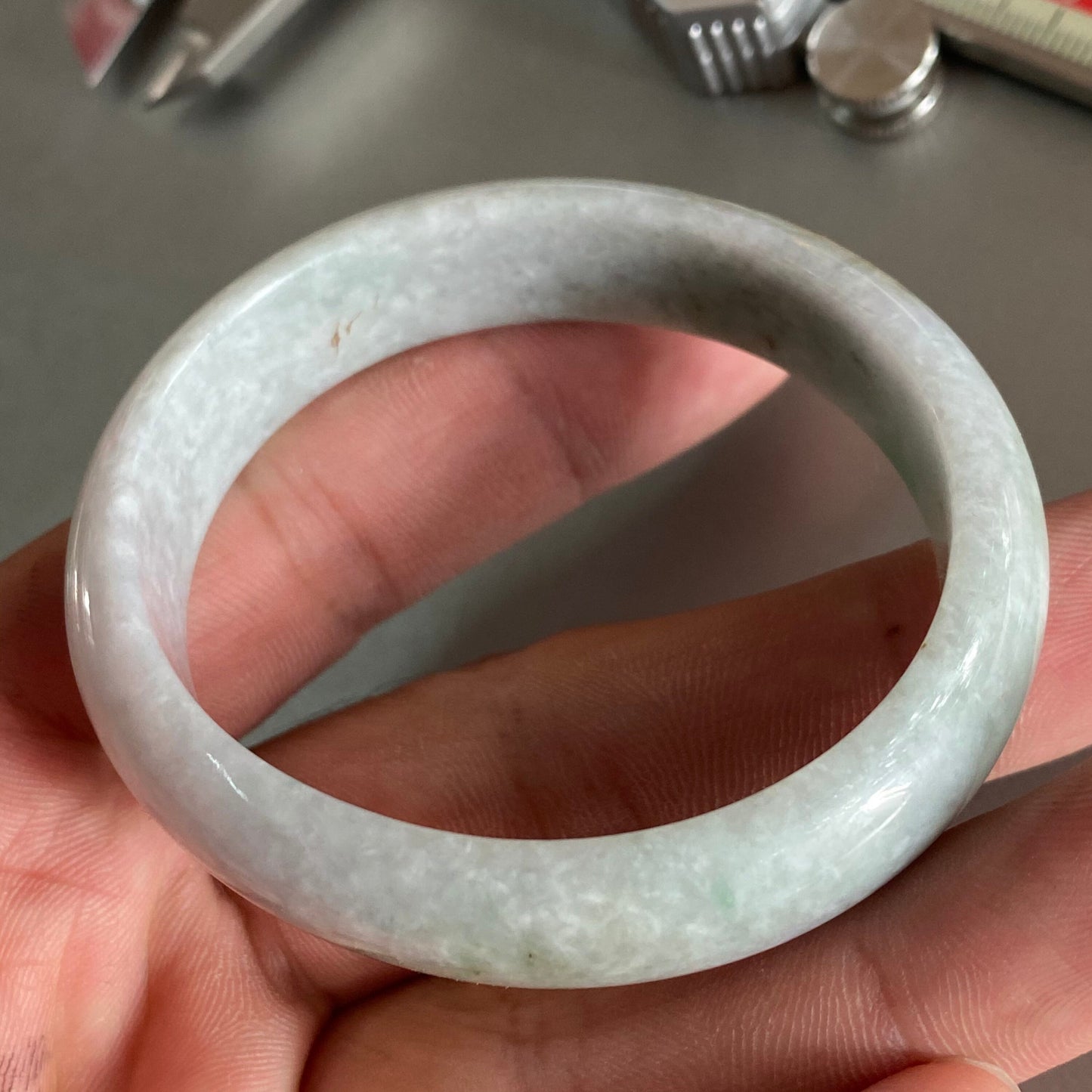 53.8×48.1mm Grade A Jade Natural green Round bangle Myanmar jadeite Lady Bracelet Ice green Type A stone small hand female bangle 翡翠飘花手镯