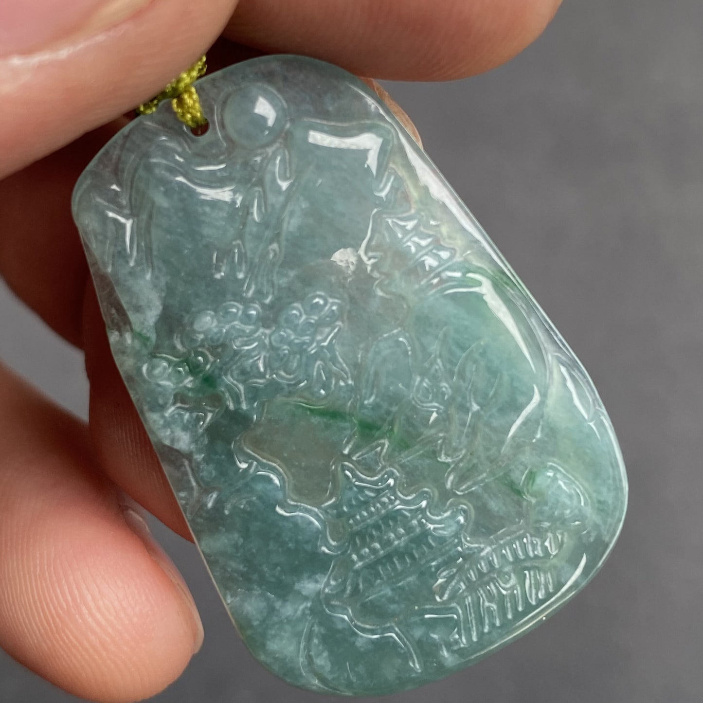 Natural Snowflakes Blue Jadeite Guatemalan jade Translucent Grade A jade Landscape pendant scenery necklace jewelry jade gift 天然翡翠山水牌