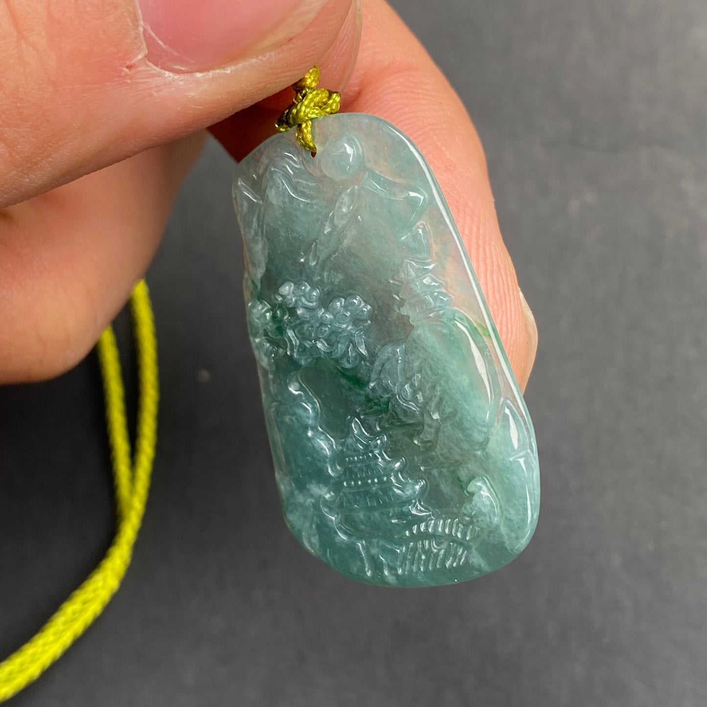 Natural Snowflakes Blue Jadeite Guatemalan jade Translucent Grade A jade Landscape pendant scenery necklace jewelry jade gift 天然翡翠山水牌