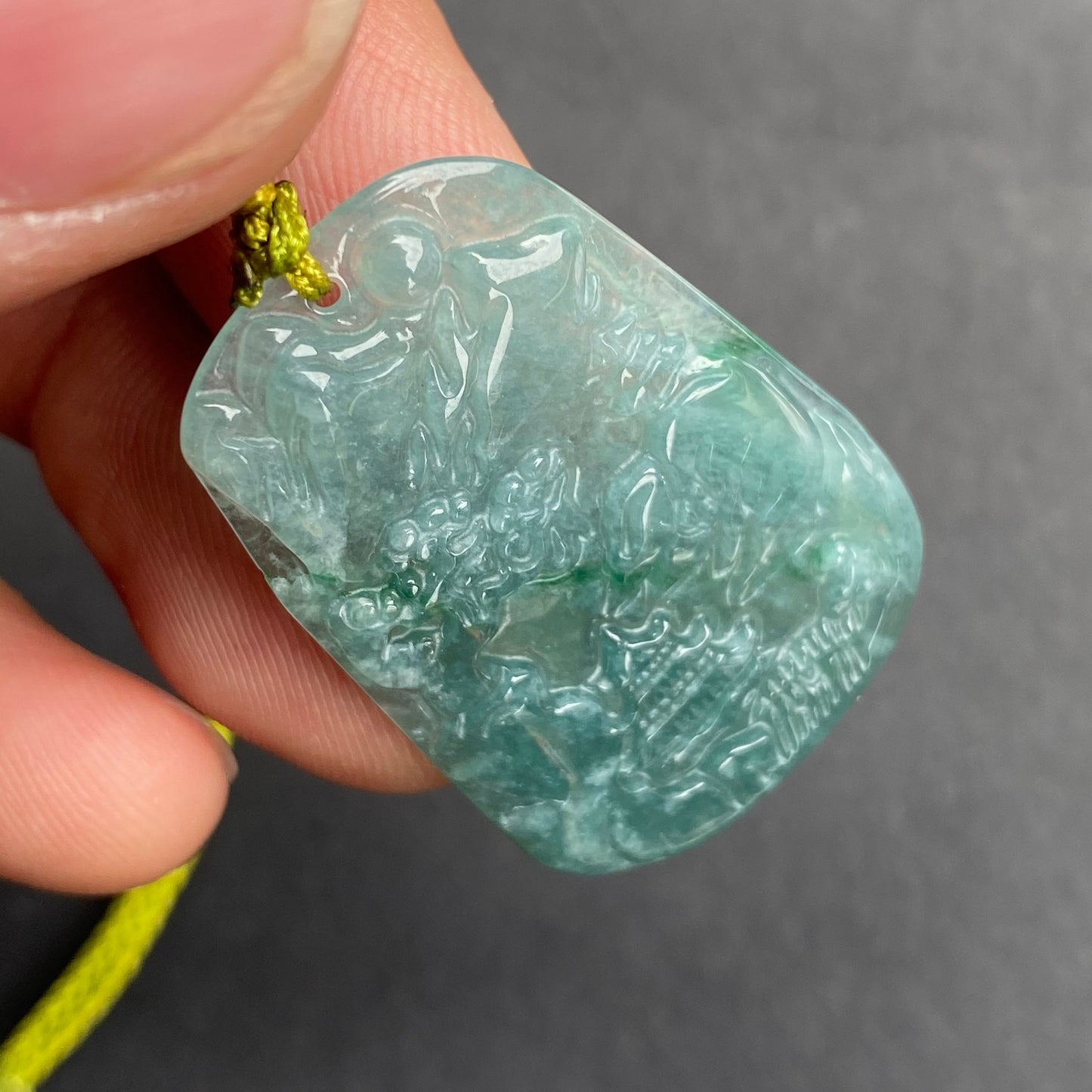 Natural Snowflakes Blue Jadeite Guatemalan jade Translucent Grade A jade Landscape pendant scenery necklace jewelry jade gift 天然翡翠山水牌