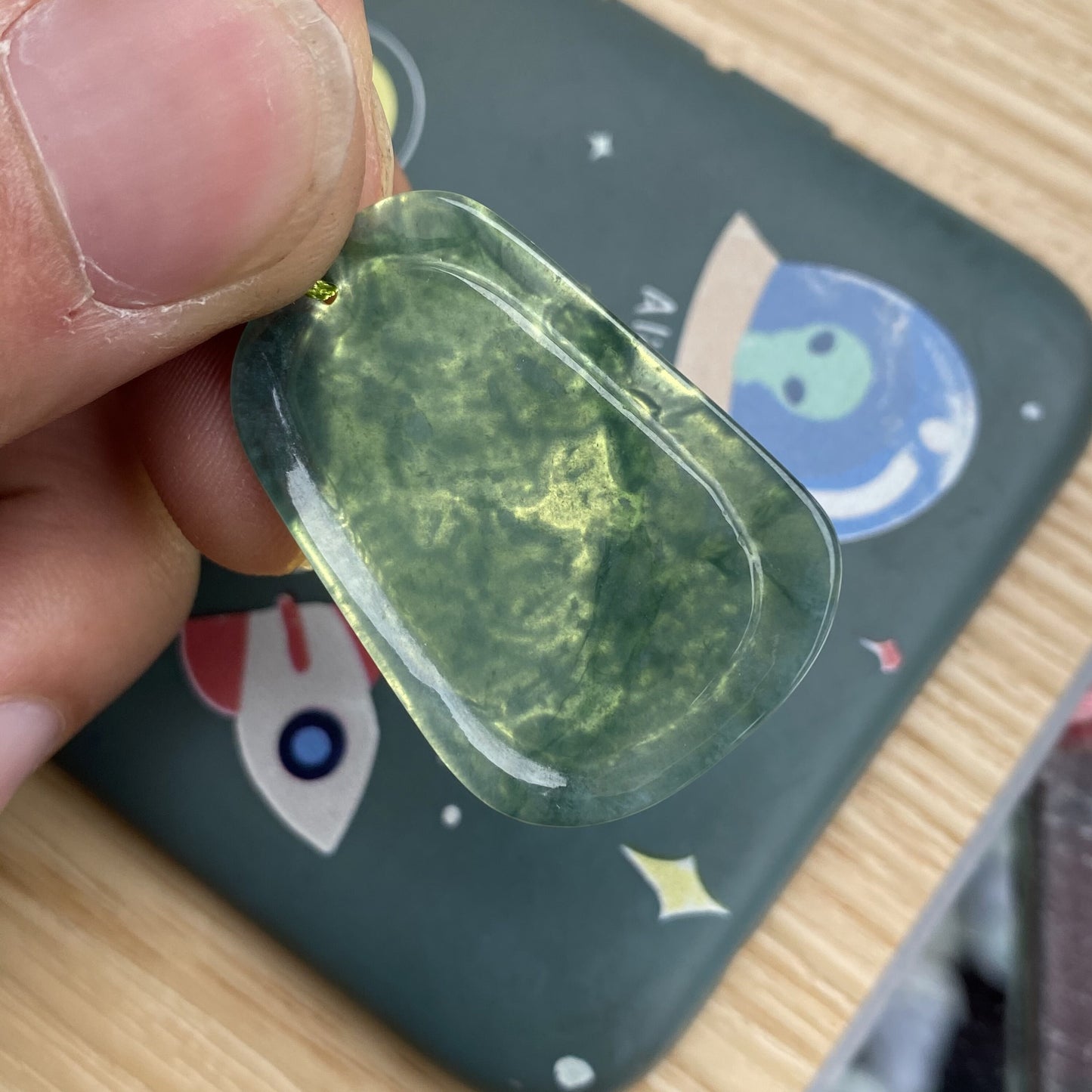 Natural Snowflakes Blue Jadeite Guatemalan jade Translucent Grade A jade Landscape pendant scenery necklace jewelry jade gift 天然翡翠山水牌