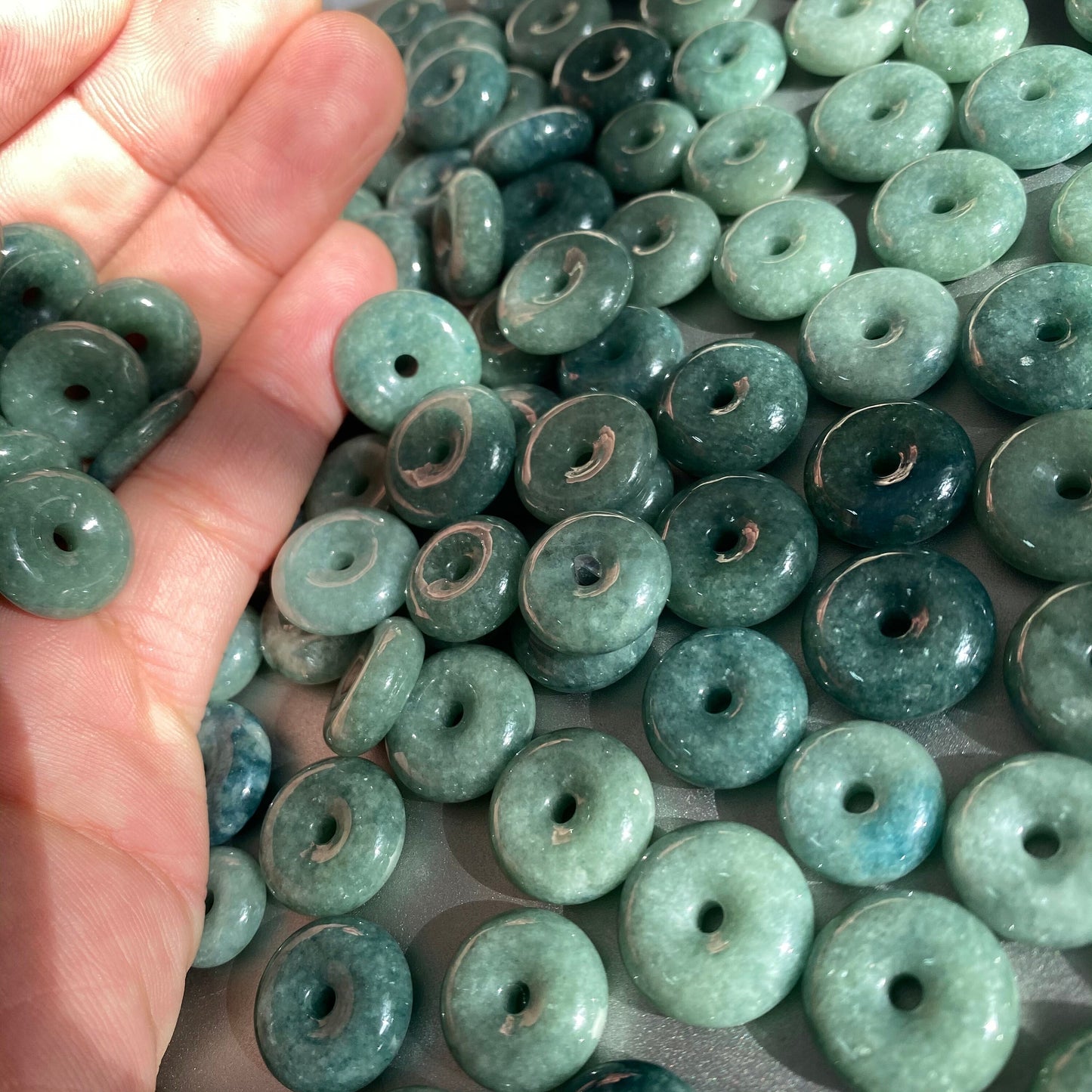 Donut-Jadeit, natürlicher grüner Jade der Güteklasse A, ICE-Jadeit, runde Perlen, Donut-Baby-Anhänger, Halskette, Ohrringe, Burma, Myanmar, Jadeit, A货