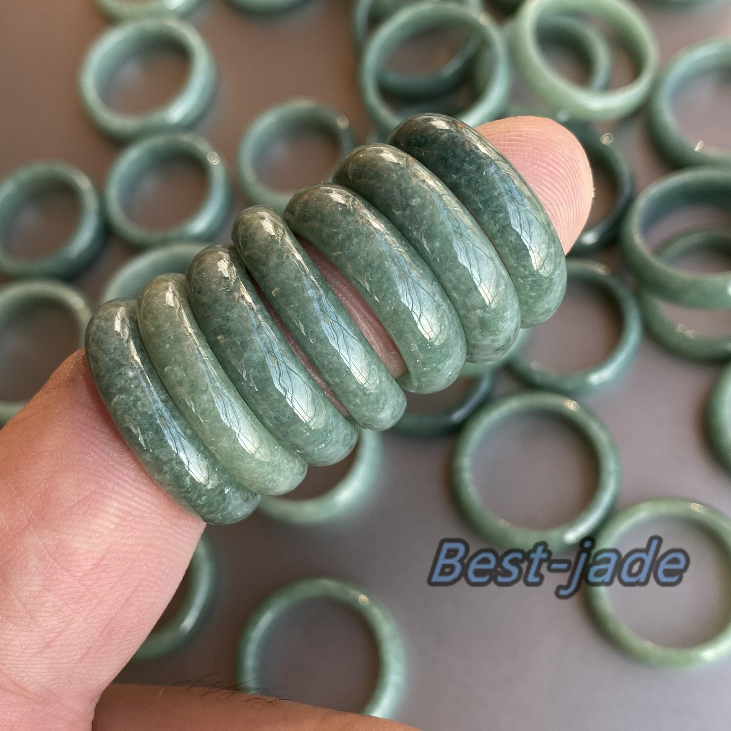 US-Größe 5–10, schmaler Ring, natürlicher Jadeit der Güteklasse A, eisgrüner Jade-Edelstein, Burma-Jade-Perle, Damen-Kind-Band-Ring