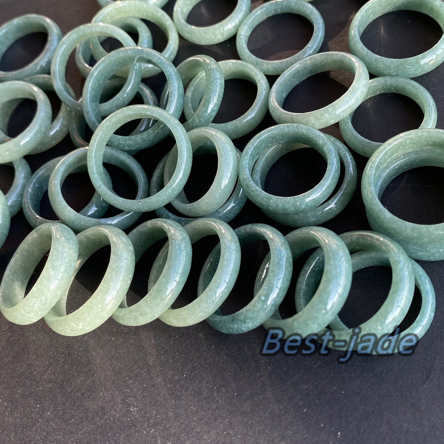 US-Größe 5–10, schmaler Ring, natürlicher Jadeit der Güteklasse A, eisgrüner Jade-Edelstein, Burma-Jade-Perle, Damen-Kind-Band-Ring