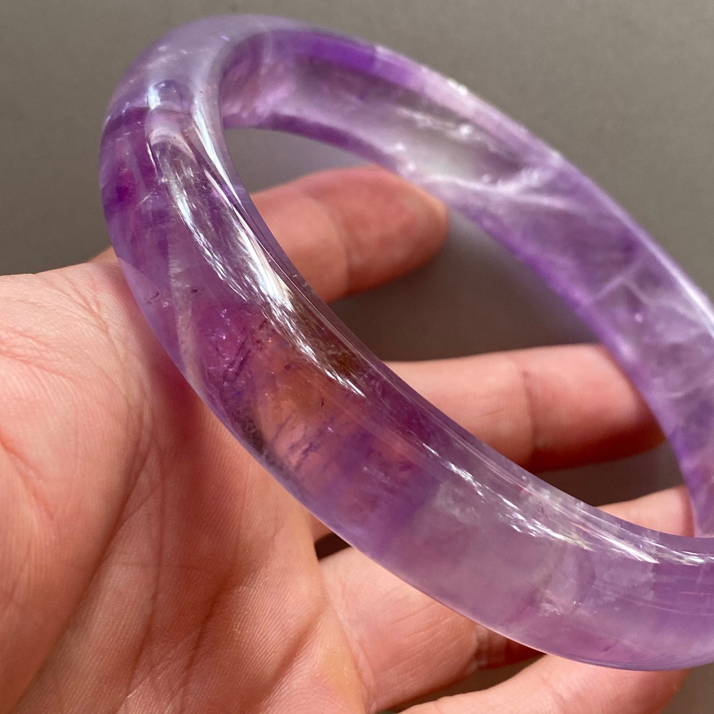 Huge size 78.8mm Natural Amethyst Round BANGLE amethystine bracelet Translucent Purple Quartz lavender crystal Chain A jade stone gift