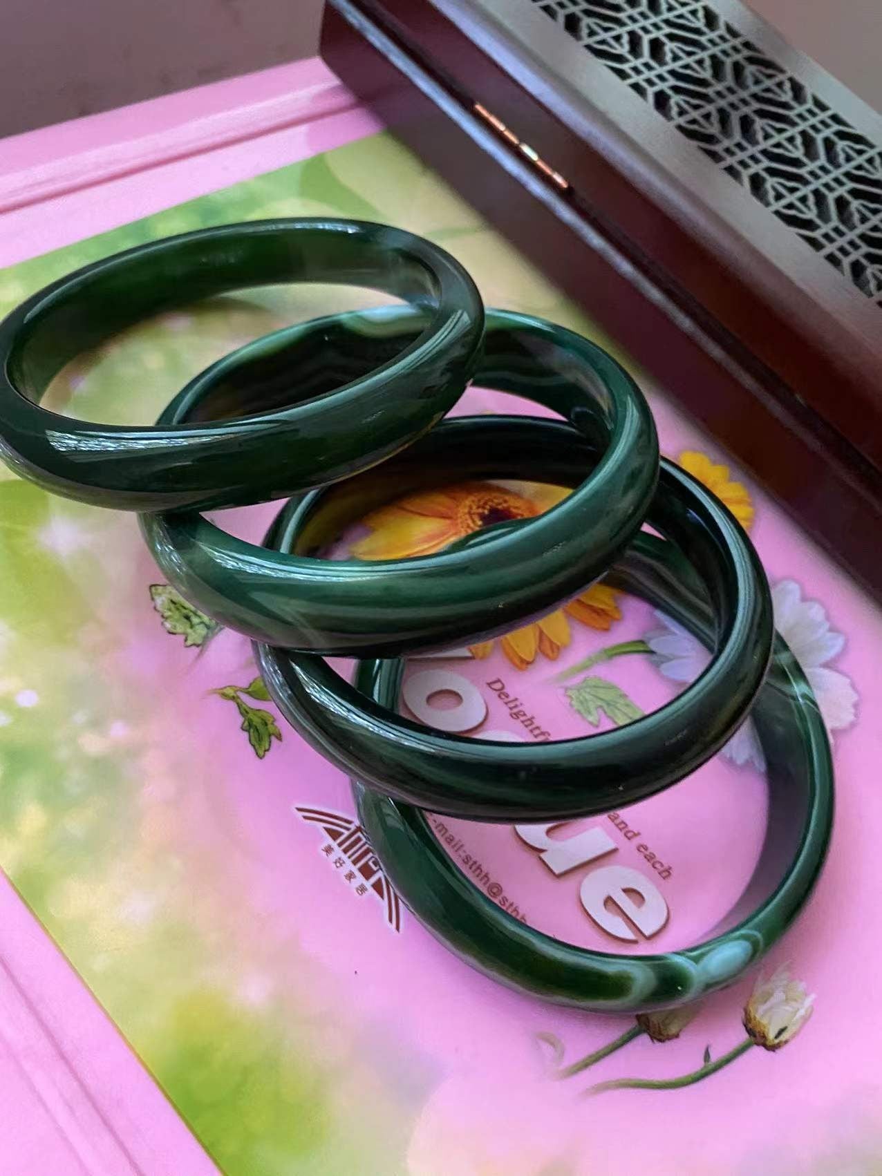 70mm Natural Transparent Green agate flower green Agate big Bangle jade Bracelet Lady Hand carved Chain Natural A stone