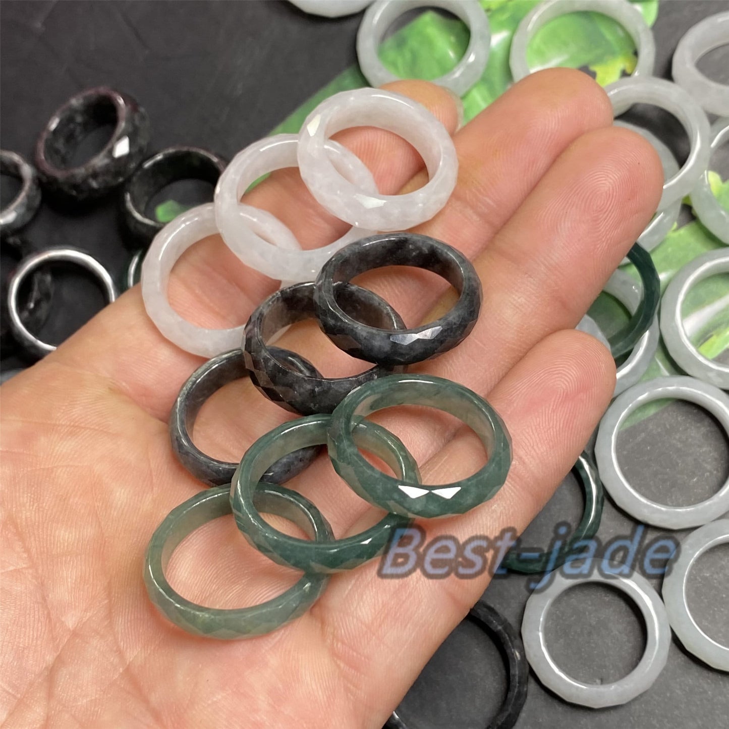 3 Color jadeite ring Size 5-10 Diamond Cut Multi Facet ring Burma jadeite Guatemala Jadeite Grade A Jade black jade Guatemalan jadeite ring