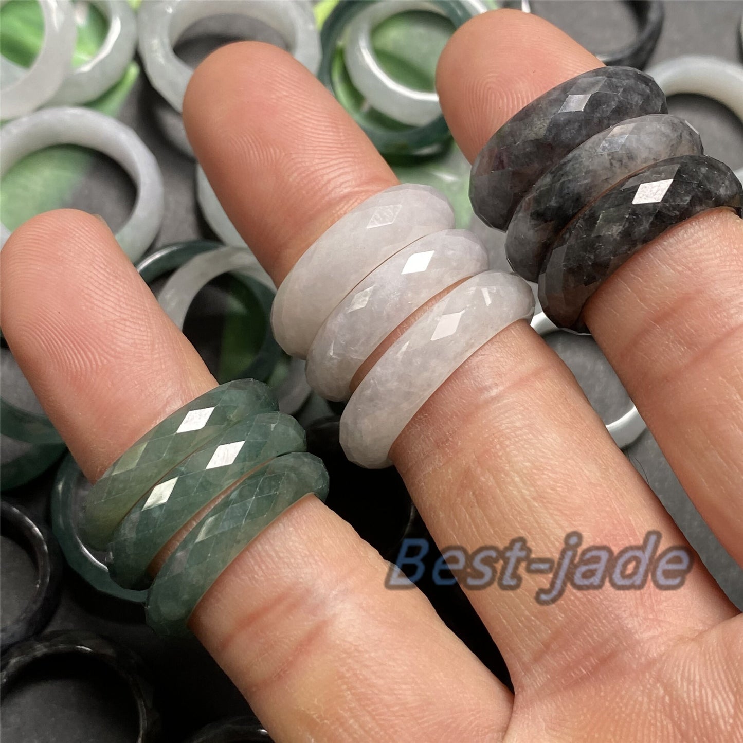 3 Color jadeite ring Size 5-10 Diamond Cut Multi Facet ring Burma jadeite Guatemala Jadeite Grade A Jade black jade Guatemalan jadeite ring