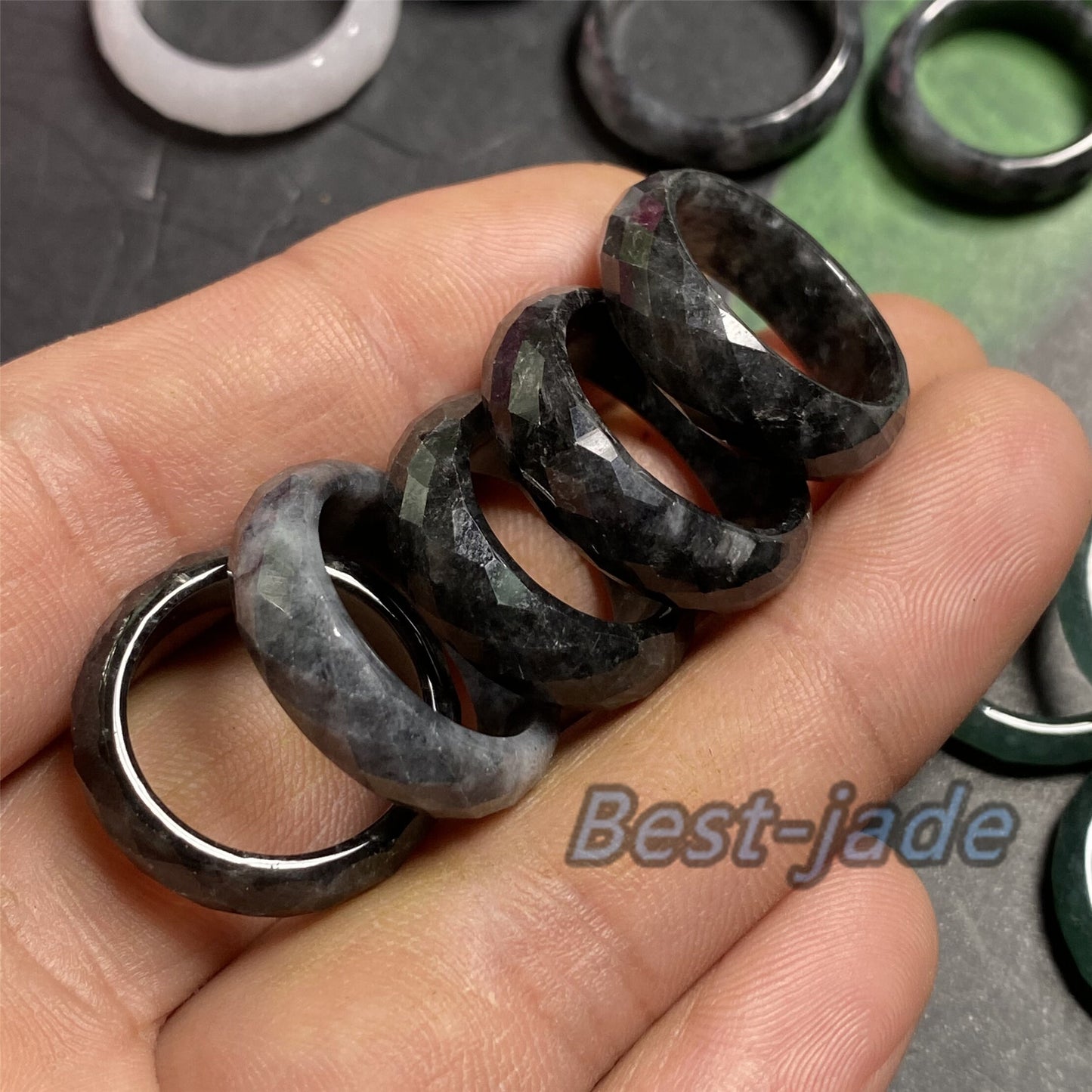 3 Color jadeite ring Size 5-10 Diamond Cut Multi Facet ring Burma jadeite Guatemala Jadeite Grade A Jade black jade Guatemalan jadeite ring