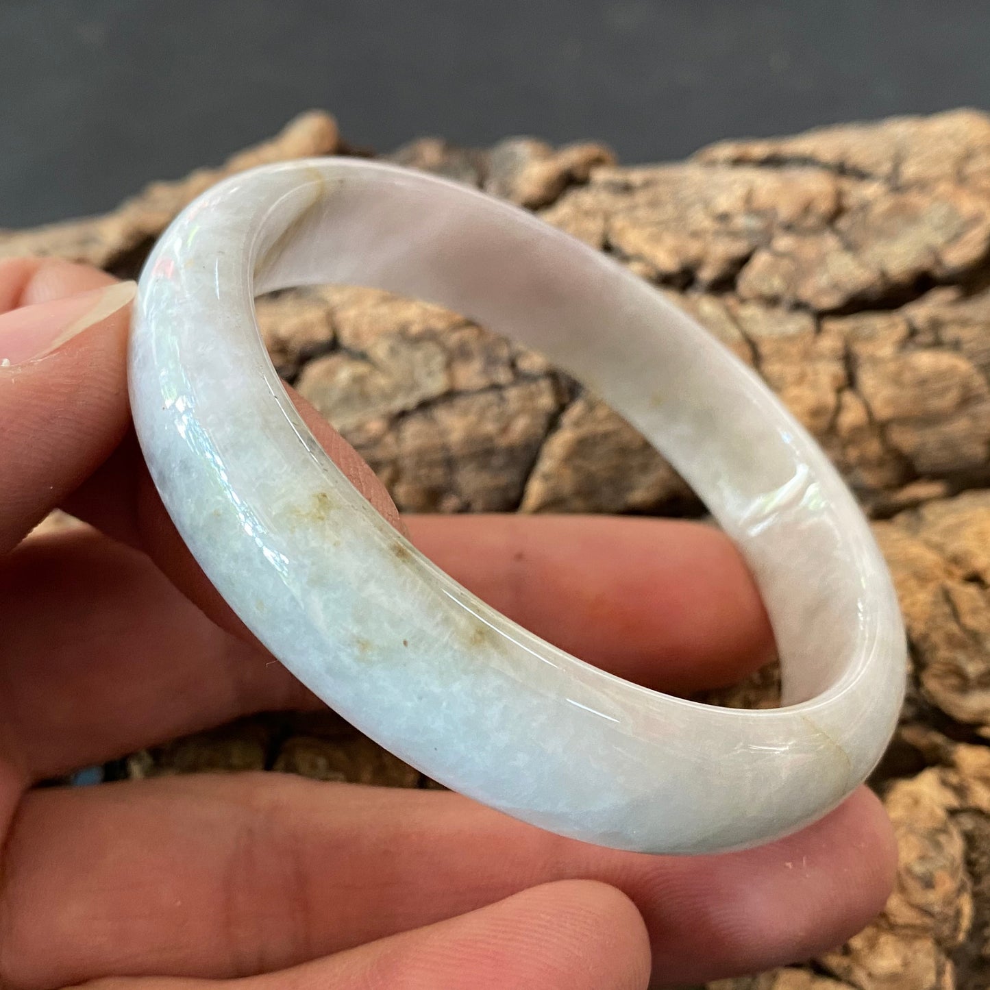 58.4mm Natural green Grade A Jade Round bangle Myanmar jadeite Lady Bracelet Ice green Type A stone small hand female bangle 翡翠飘花手镯
