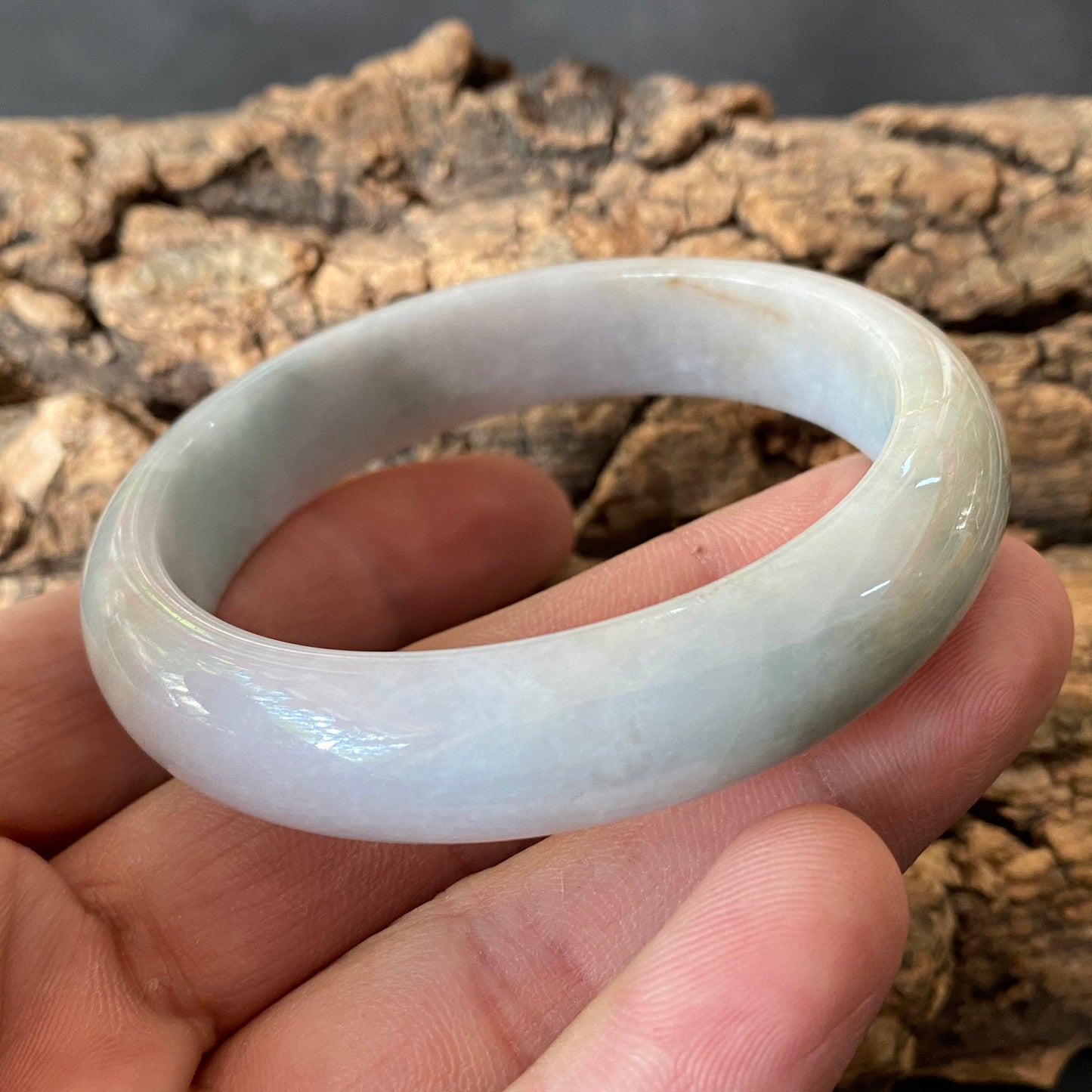 58.4mm Natural green Grade A Jade Round bangle Myanmar jadeite Lady Bracelet Ice green Type A stone small hand female bangle 翡翠飘花手镯