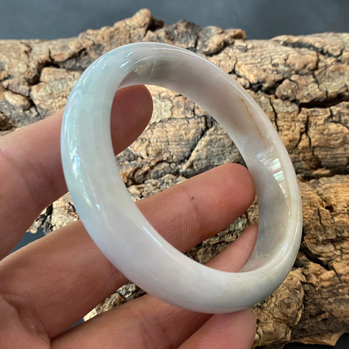 58.4mm Natural green Grade A Jade Round bangle Myanmar jadeite Lady Bracelet Ice green Type A stone small hand female bangle 翡翠飘花手镯